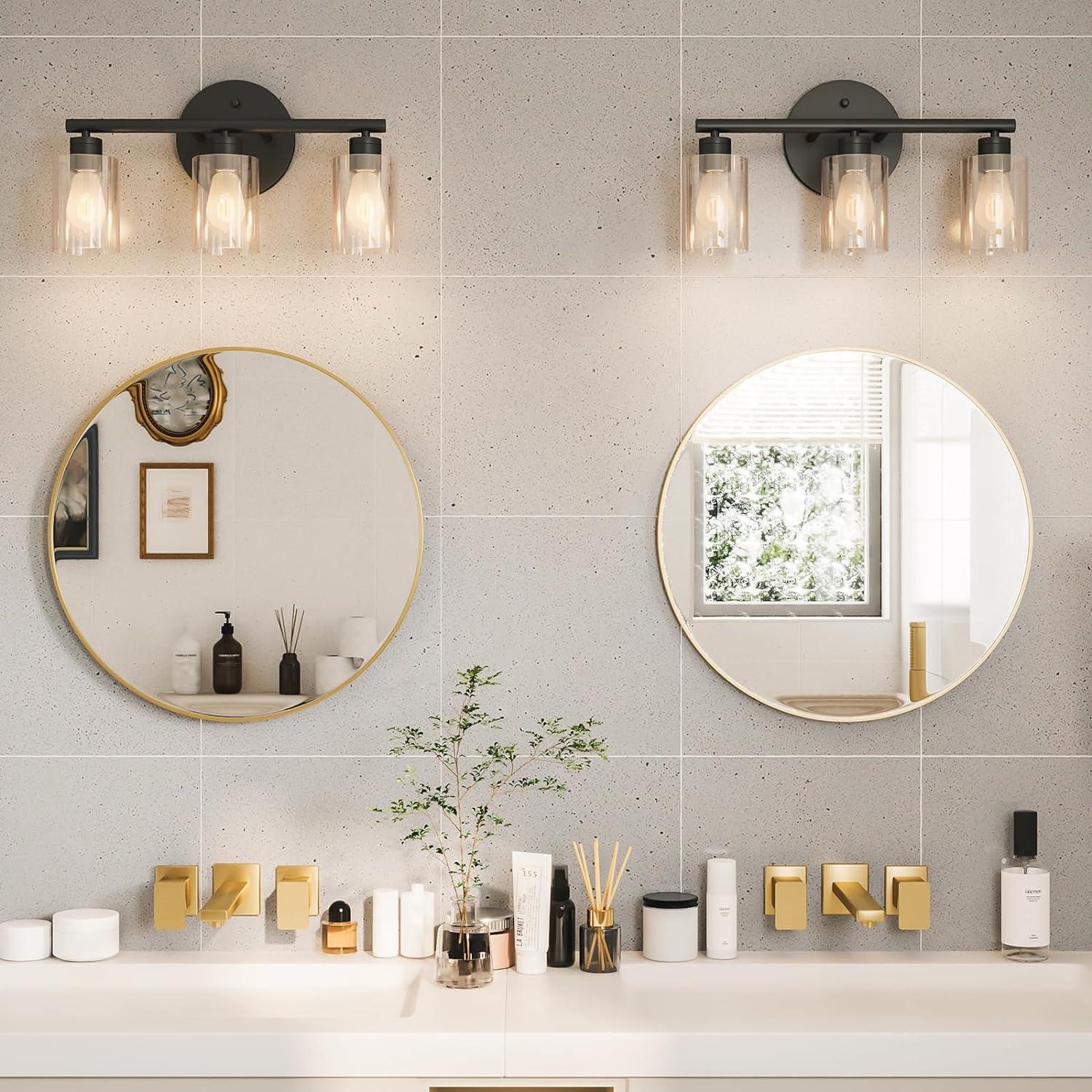Gold 24 Inch Round Mirror - Bathroom & Wall Decor for Living Room, Entry Way, Bedroom - Metal Framed