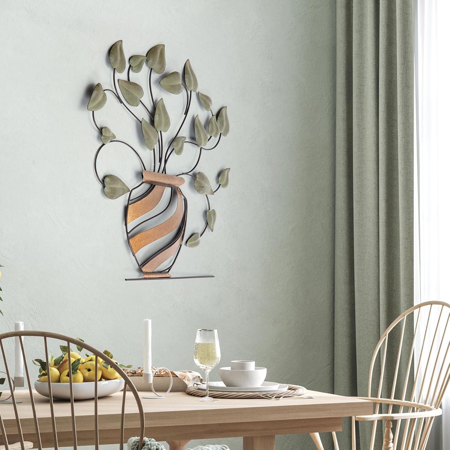 Golden Vase with Green Vines Metal Wall Art, 30" x 29.5"