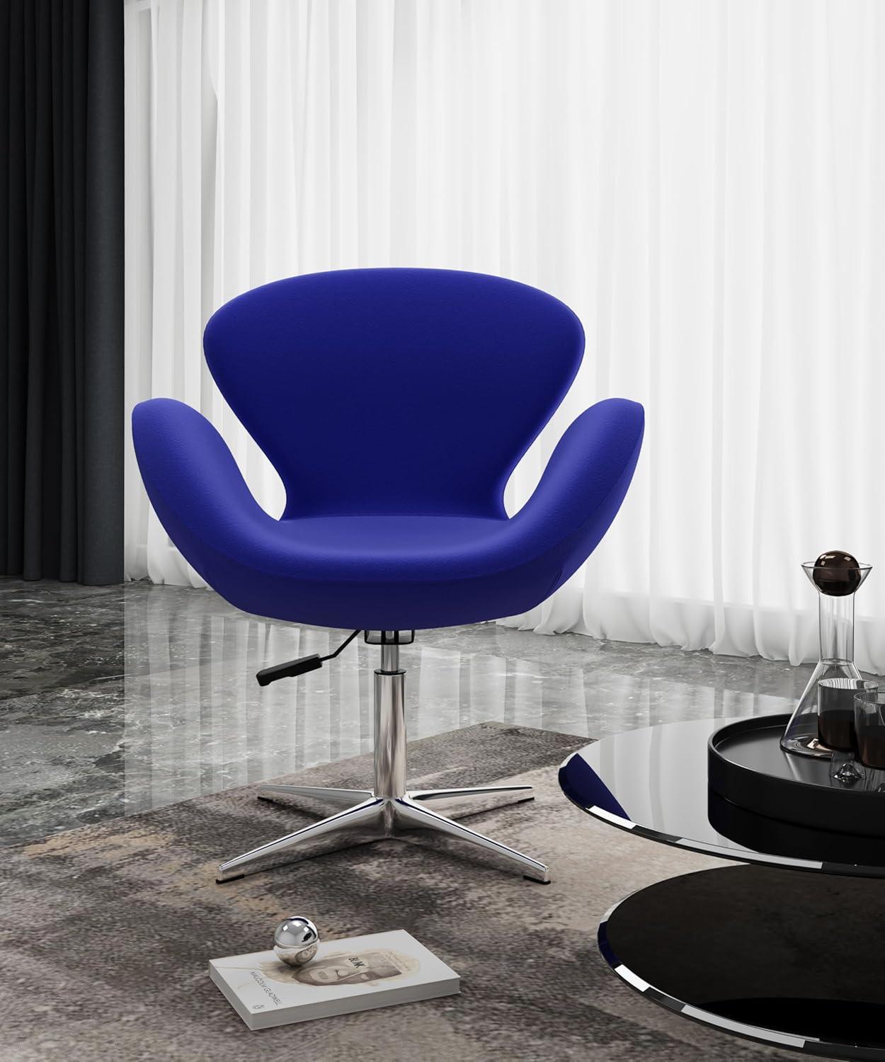 Set of 2 Raspberry Faux Leather Adjustable Swivel Chairs Blue - Manhattan Comfort: Retro Chic, Steel Cross Legs