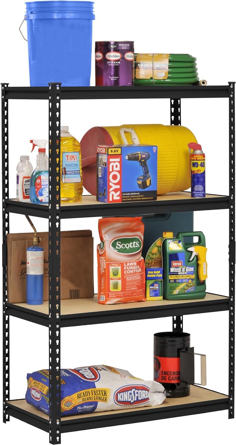 Muscle Rack UR-364BLK 4-Shelf Industrial Shelving Unit, Black Steel, 36 x 18 x 60 In. - Quantity 1