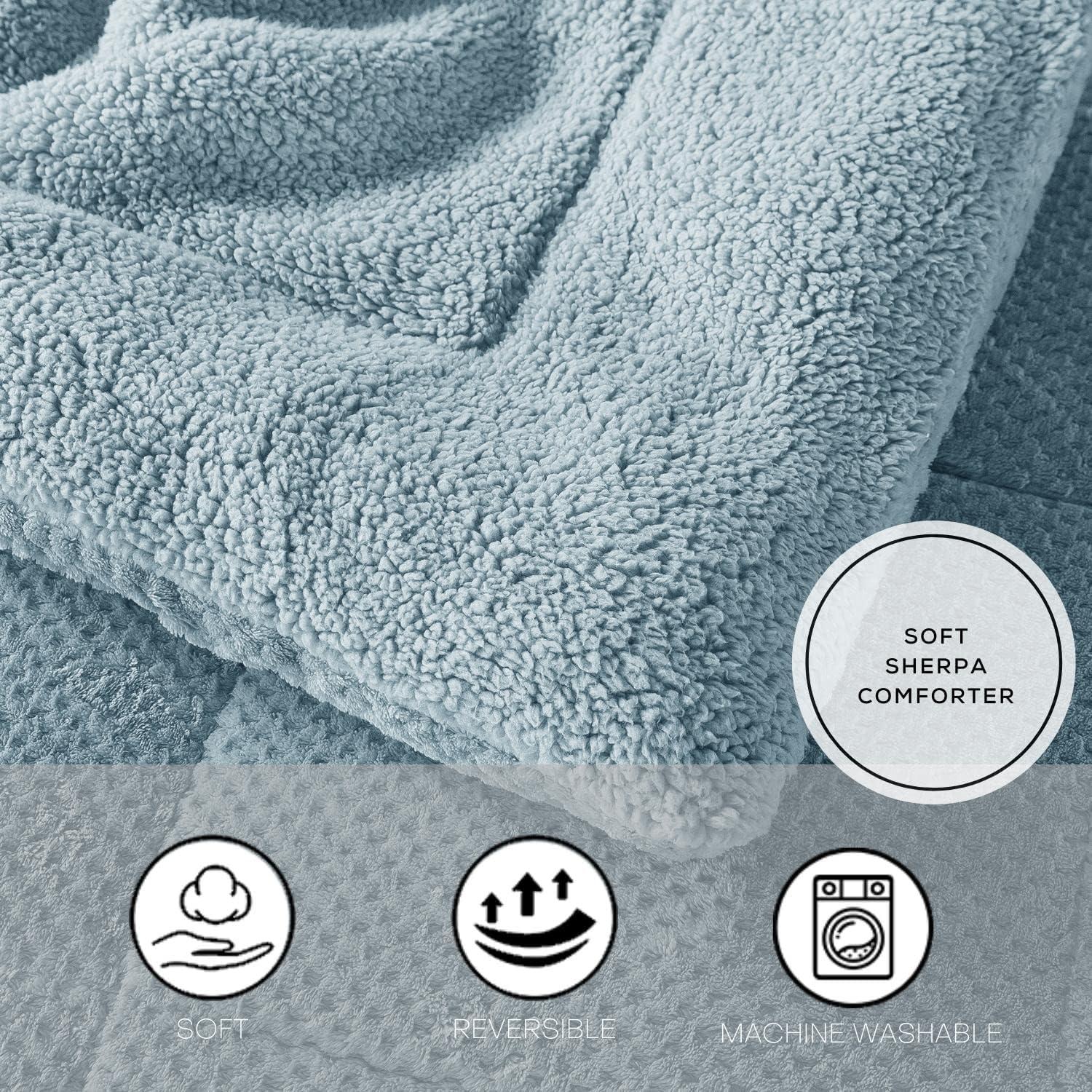 Kasentex Microfiber Reversible Comforter Super Ultra Soft Luxury Plush Sherpa, Machine Washable