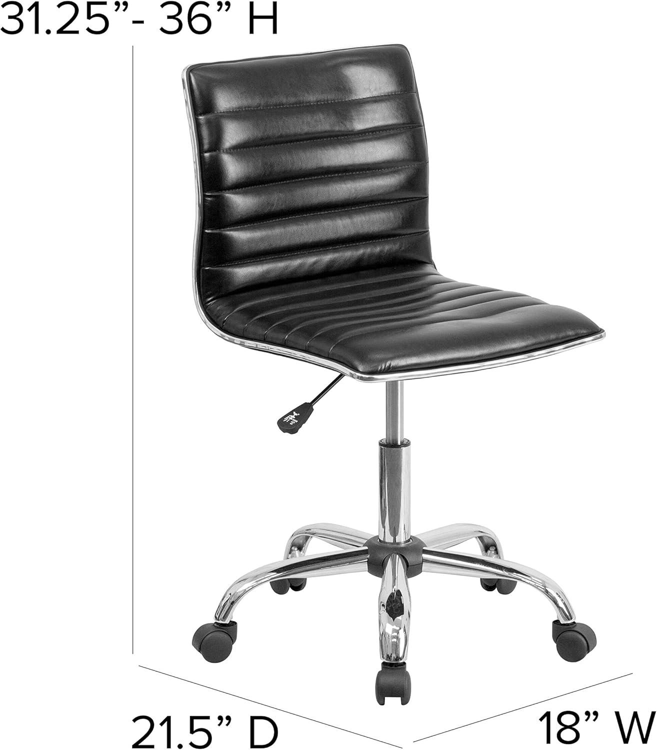 Alan Low Back Armless Black Vinyl Swivel Task Chair with Chrome Base