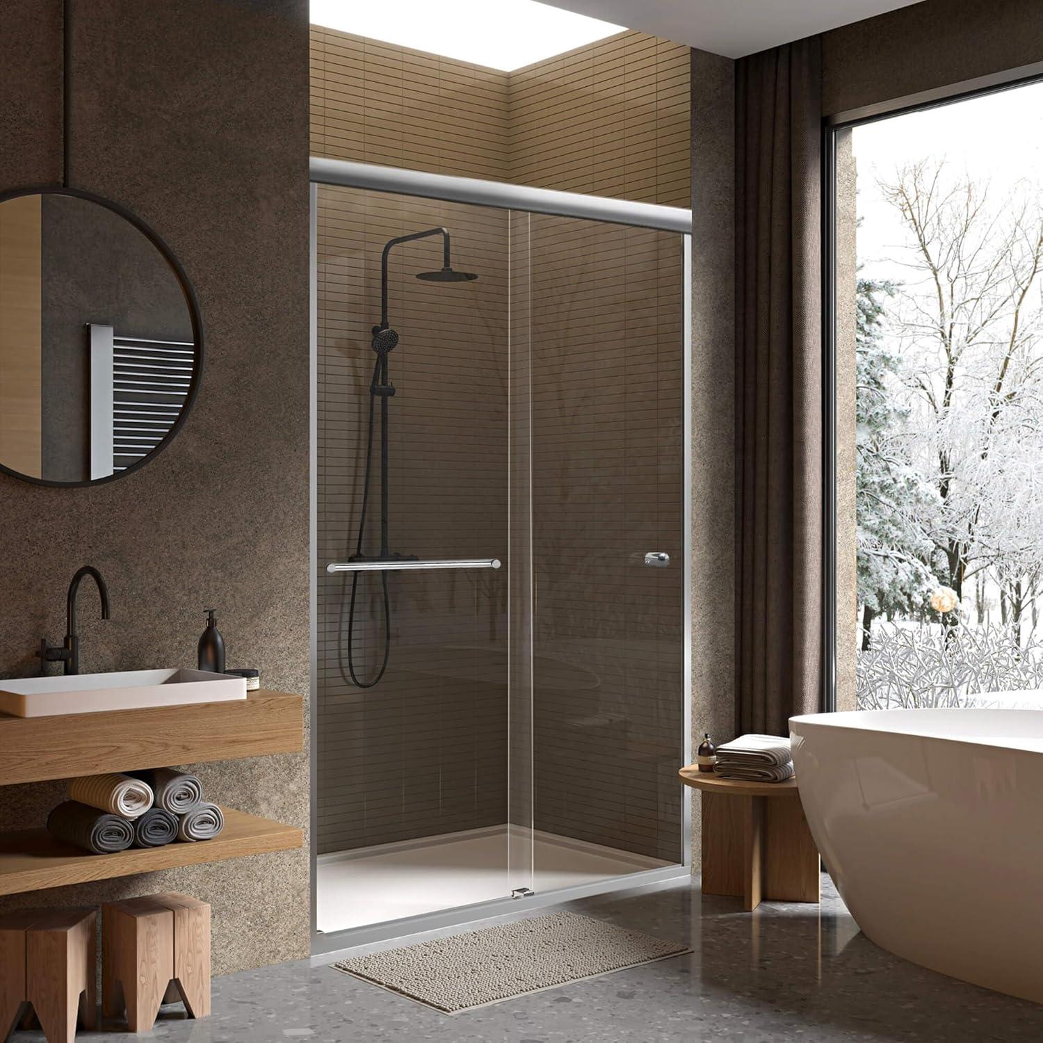 Fab Glass and Mirror 44" - 48" W 70" H Double Sliding Semi-Frameless Shower Door SHSOL48X70MB