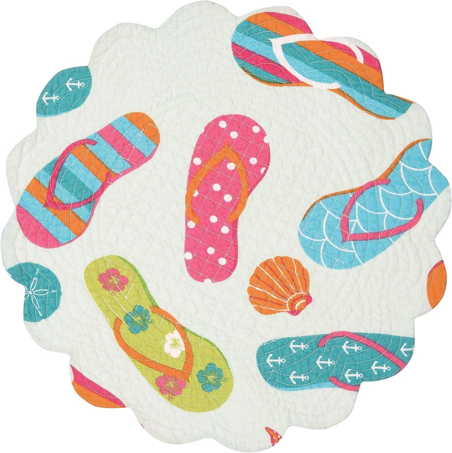 Flip Flop Life Round Single Placemat Reversible Algodón Playa Casa Verano Mesa Mat para Cocina Mesa de Comedor
