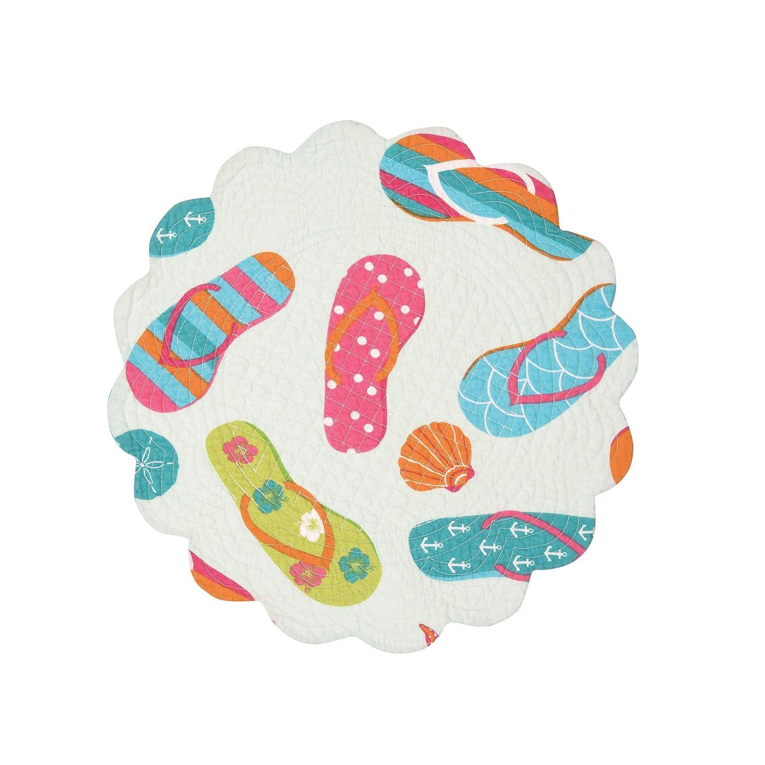 Flip Flop Life Round Single Placemat Reversible Algodón Playa Casa Verano Mesa Mat para Cocina Mesa de Comedor