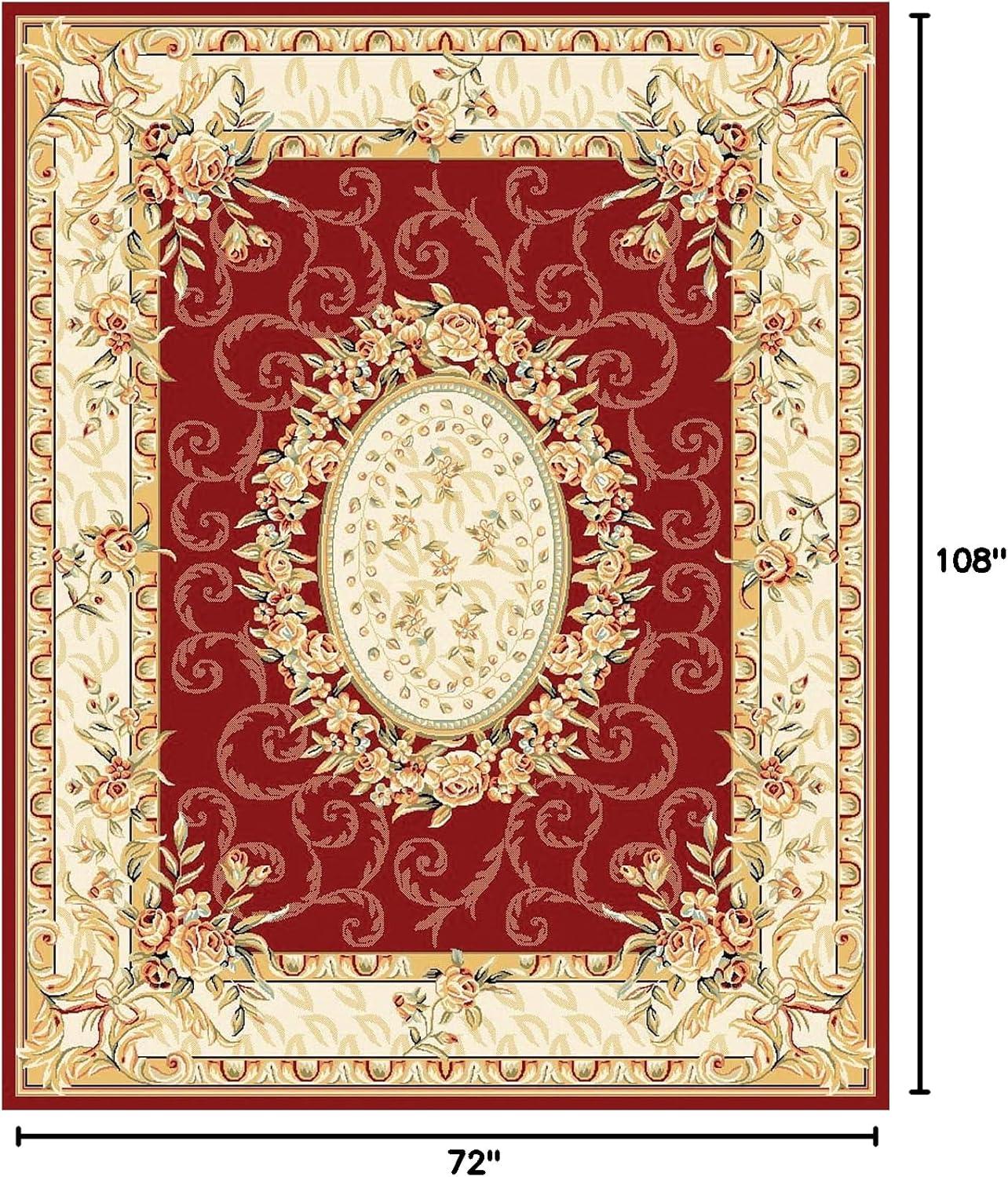 Red and Ivory Floral Synthetic 6' x 9' Area Rug