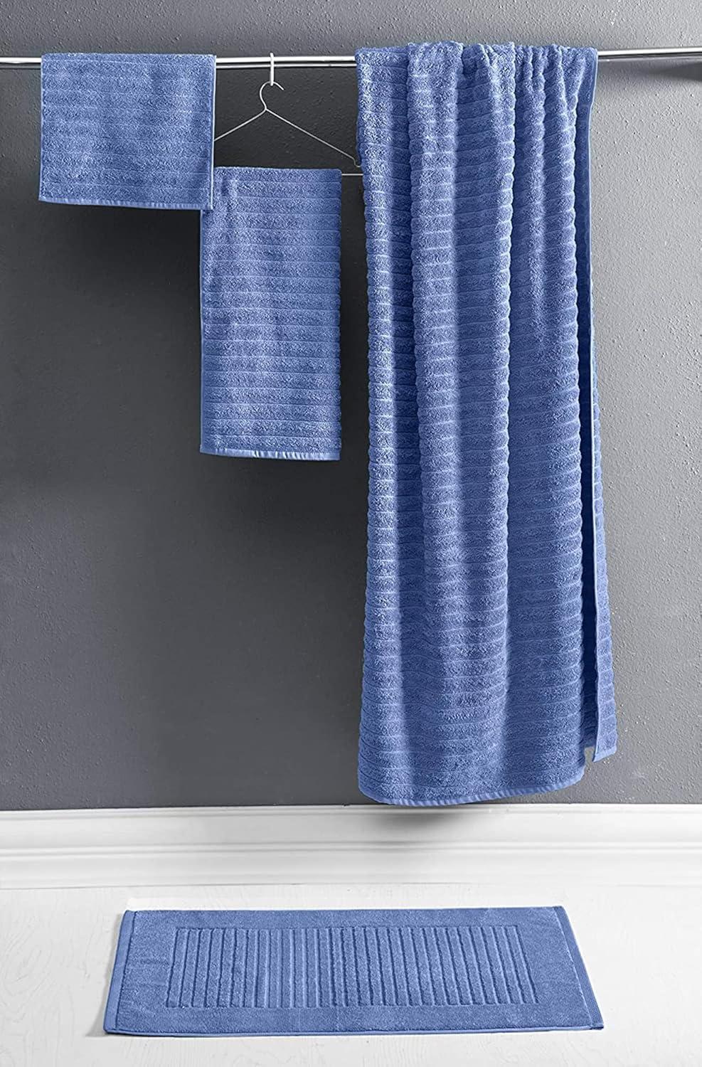 Classic Turkish Towel s Cotton Bath Sheets Set & Oversized Ribbed Towels, Ultra-Soft & Absorbent & Set of 3 - 40x65 Royal Blue
