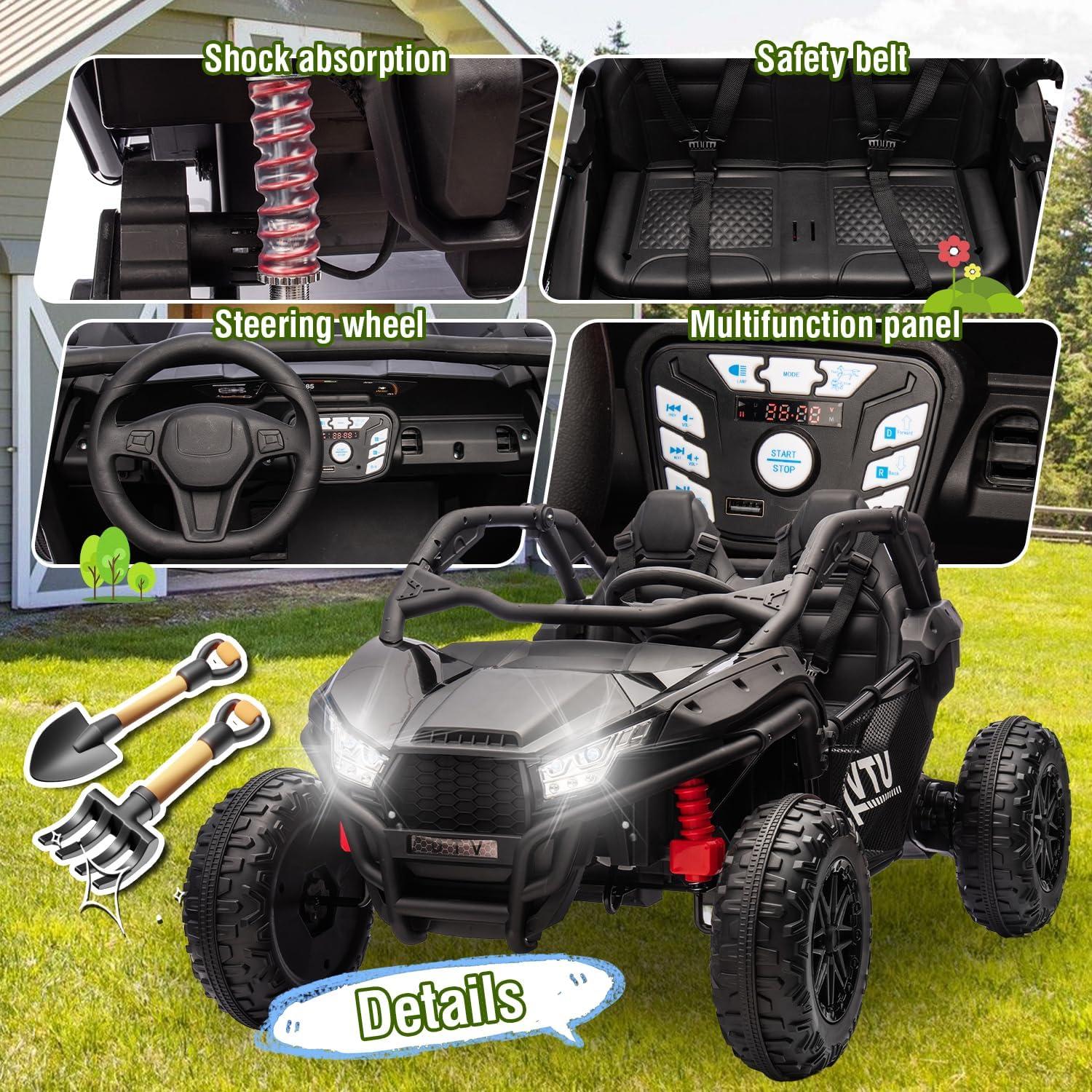 24V 2 Seater Ride on Toys UTV w/Remote Control, 400W Power Engines, Off-Road Kids Electric Vehicles w/20" Spacious Seat, 3 Speeds, Max 6 MPH, Bluetooth, Power Vehicles Wheels for Boys Girls, Black