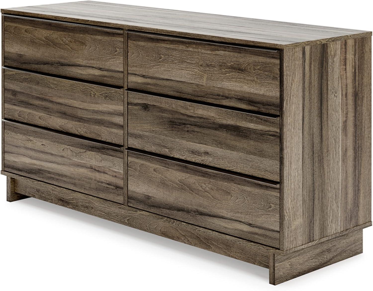 Transitional Weathered Brown 6-Drawer Dresser with Champagne Handles