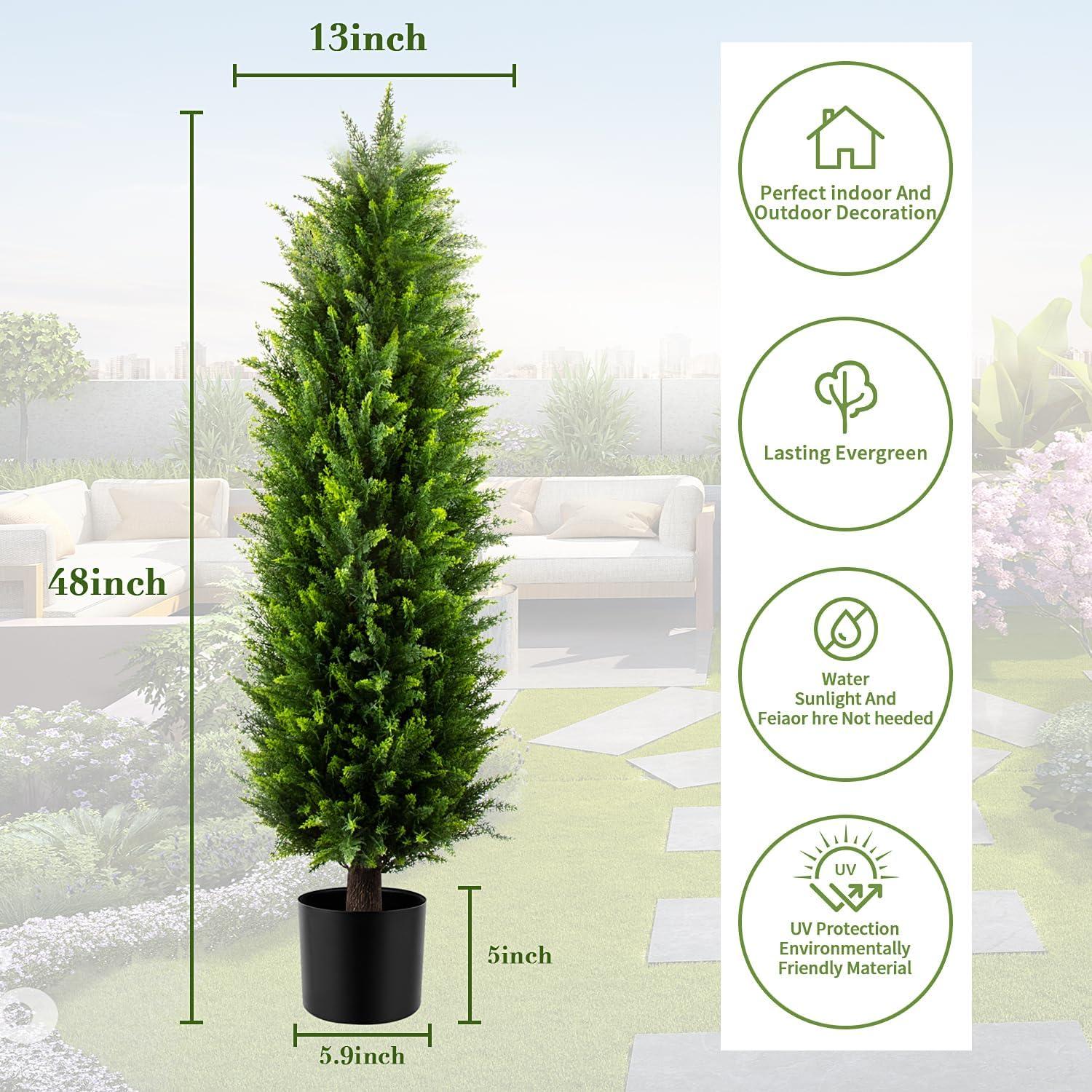 4ft Artificial Cedar Topiary Trees 2 Pack, Beautiful Realistic Artificial Plants for Outdoor, UV Protection Potted Plants Artificial Shrubs for Outdoor, Indoor, Office, Front Porch Decor.
