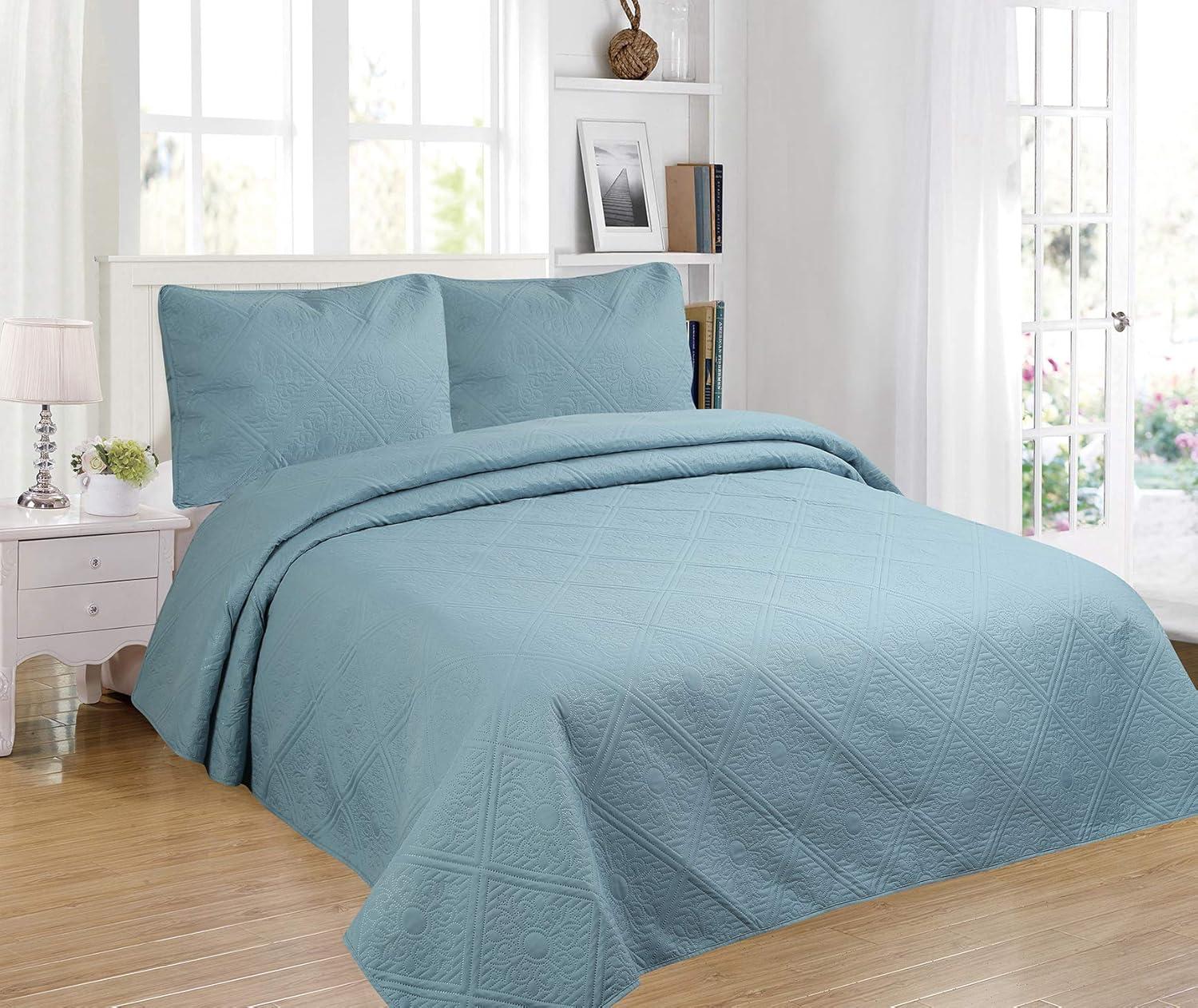 Spa Blue Full Microfiber Reversible Bedspread Set