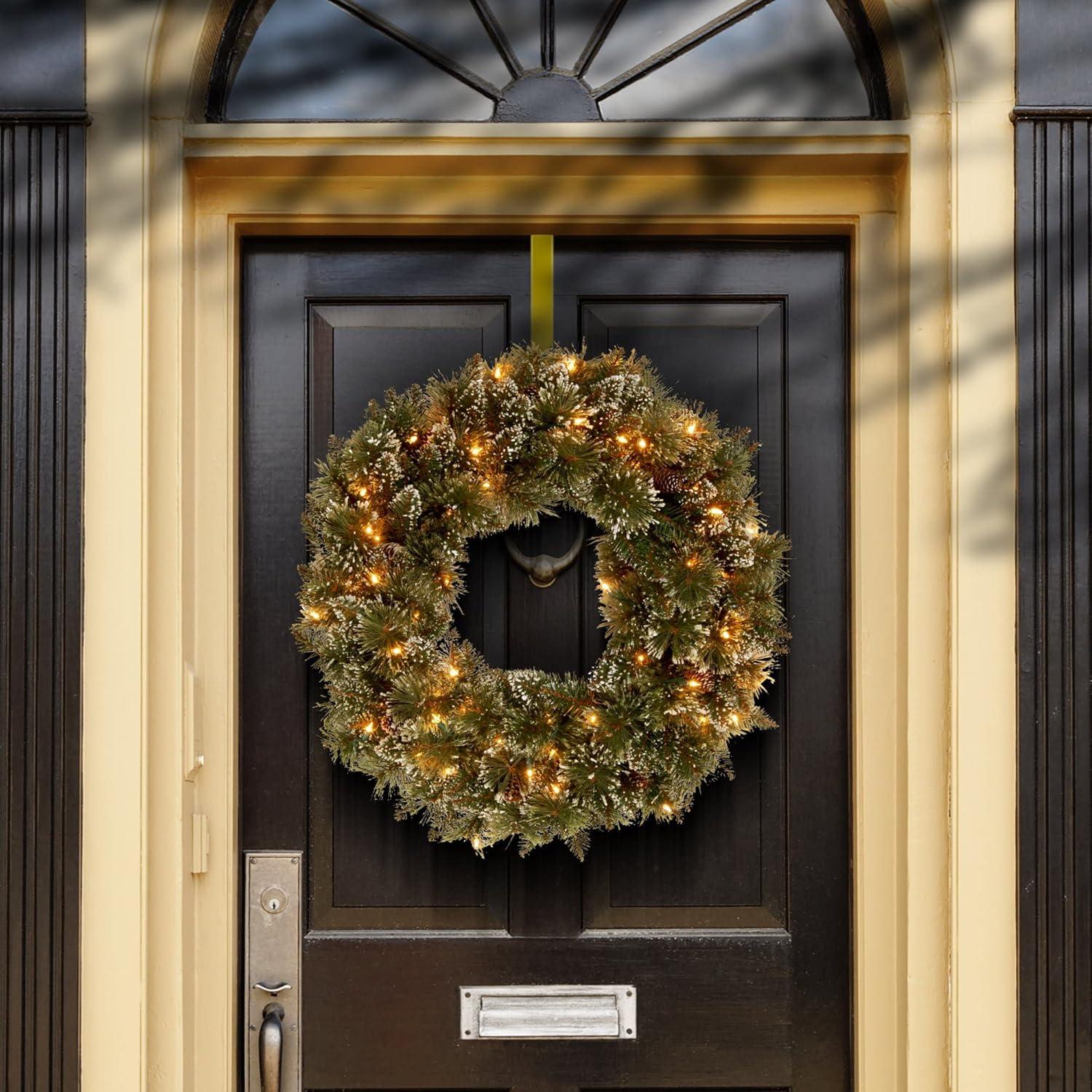 Winter Pine Cone Artificial Front Door Wreath with LED Lights