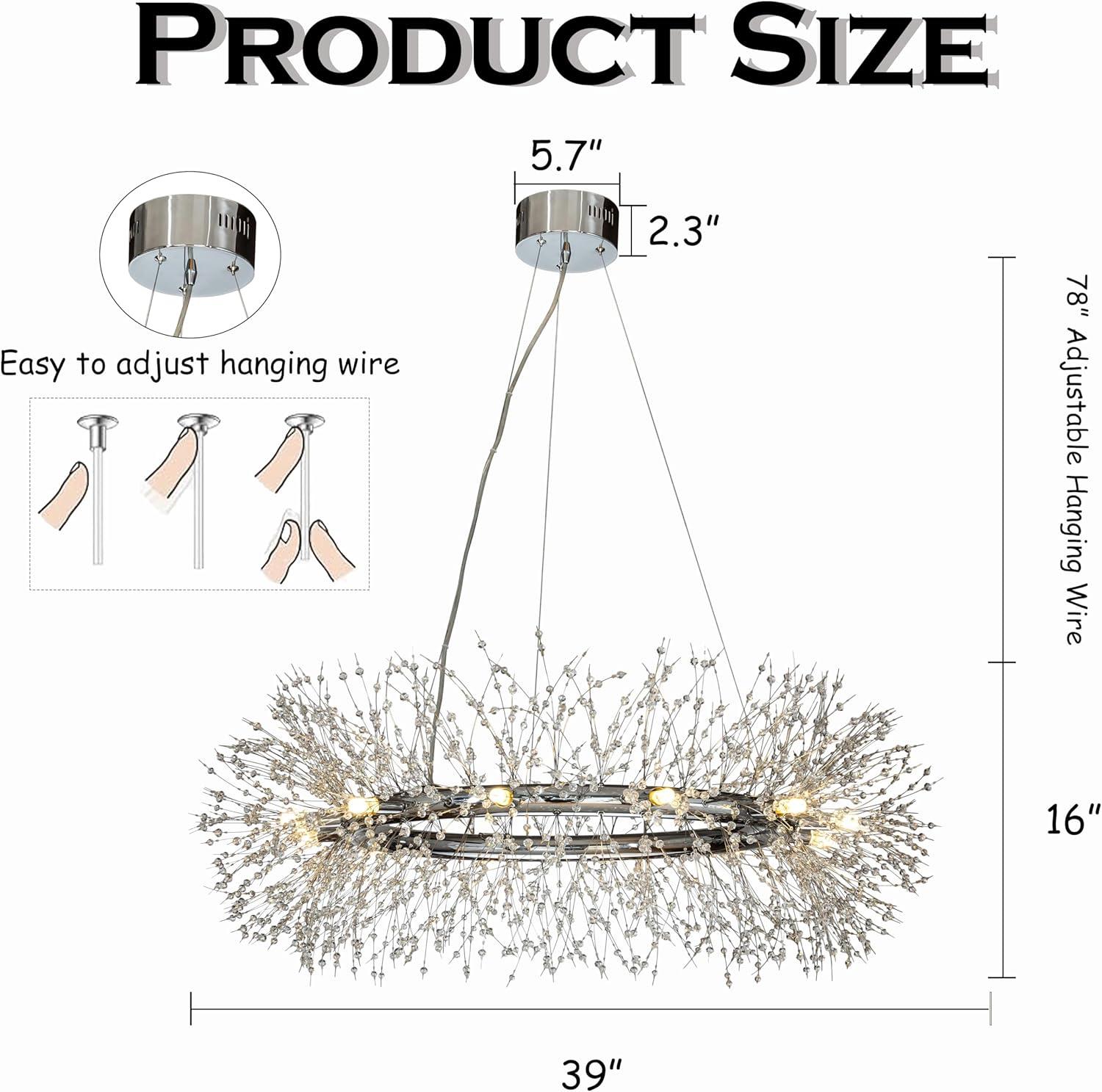 AloaDecor Modern Firework Crystal Chandelier for Dining Room and Living Room Chrome 12 W:39.37*H:15.75in 13 to 24 Inches Chrome 37 to 48 Inches