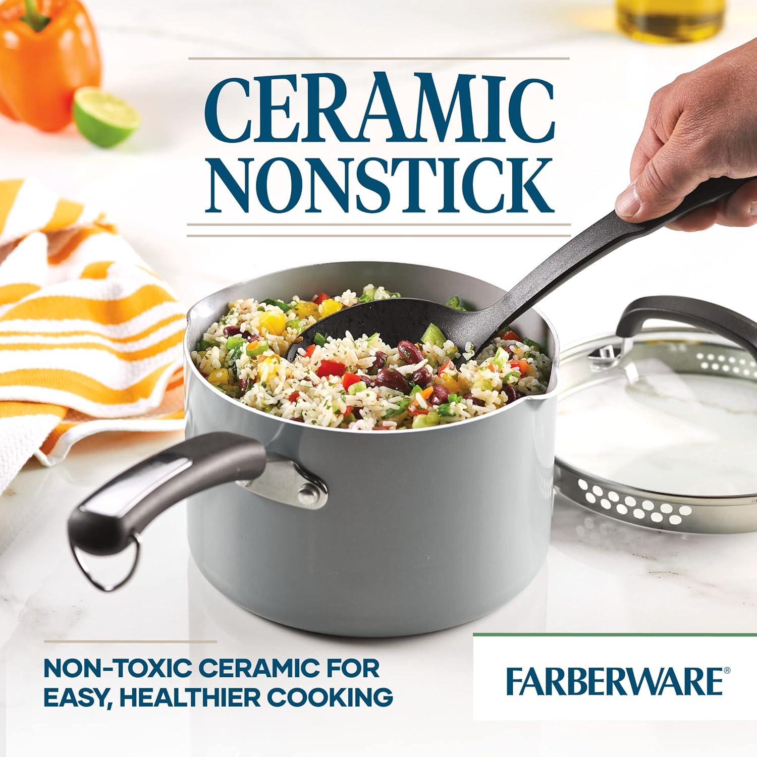 Farberware Eco Advantage Ceramic Nonstick Straining Saucepan With Lid, 3-Quart