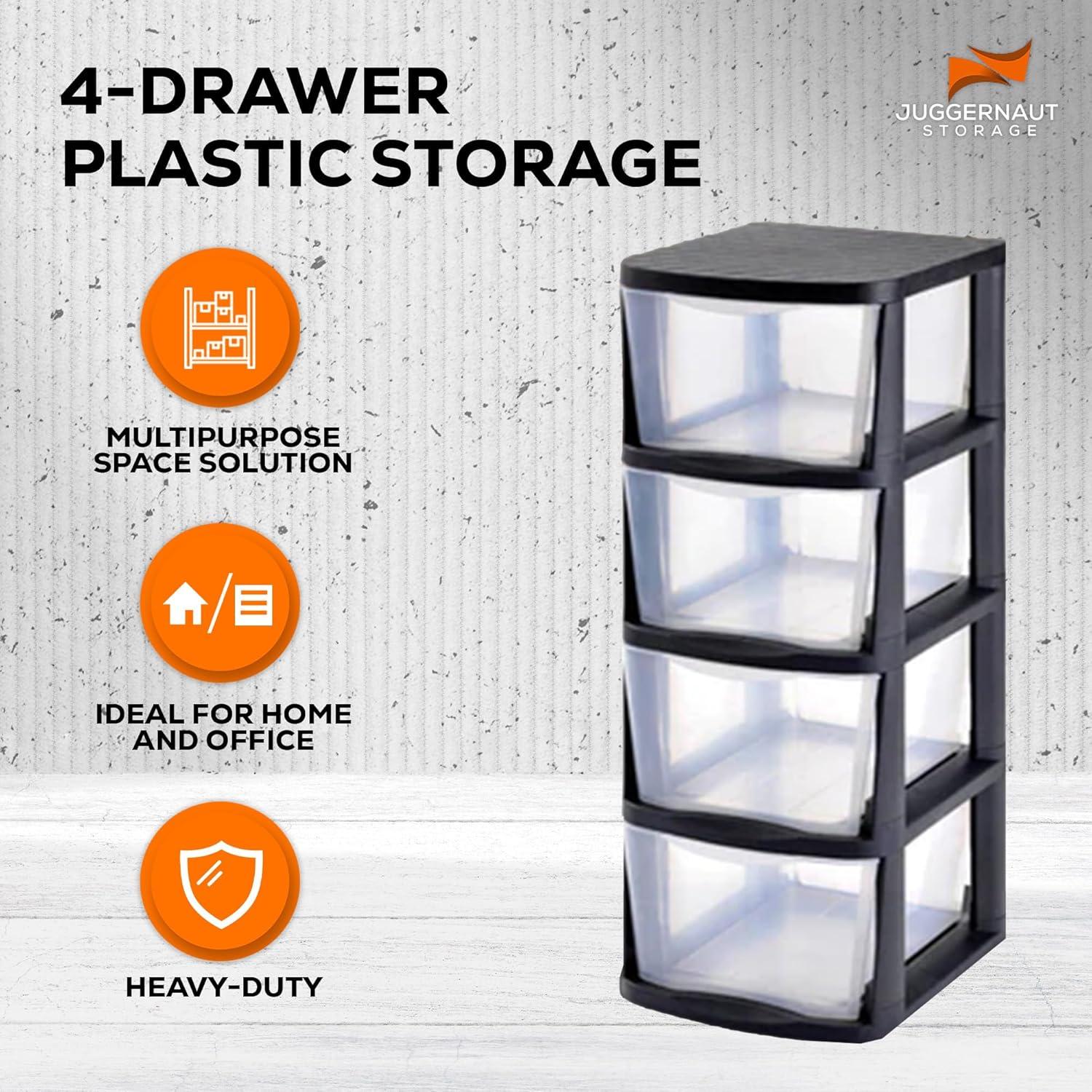 Clear Plastic 4 Drawer Home Storage Tower with Black Frame