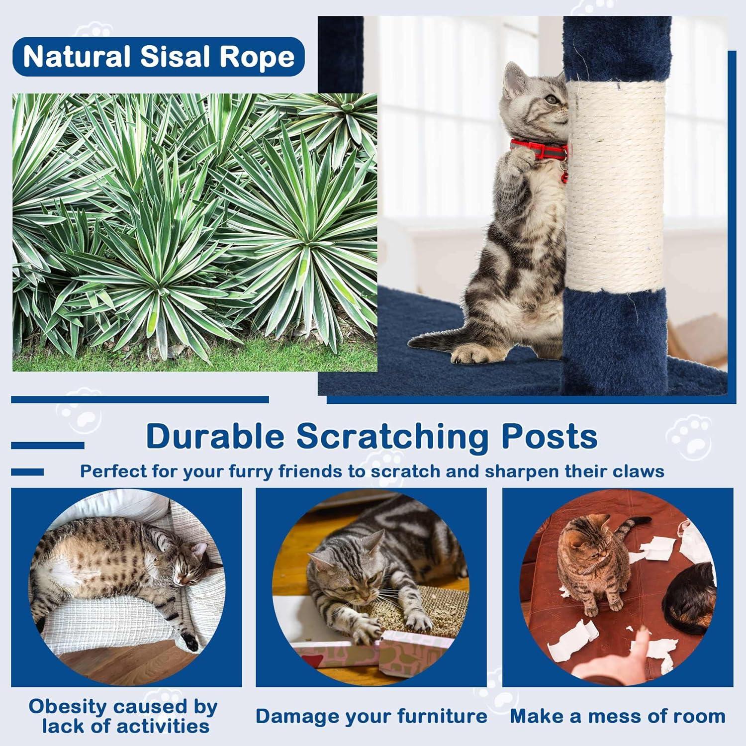 FDW 54in Cat Tree Tower Multi-Level Scratching Post & Play House for Indoor Cats/Kittens, Navy Blue