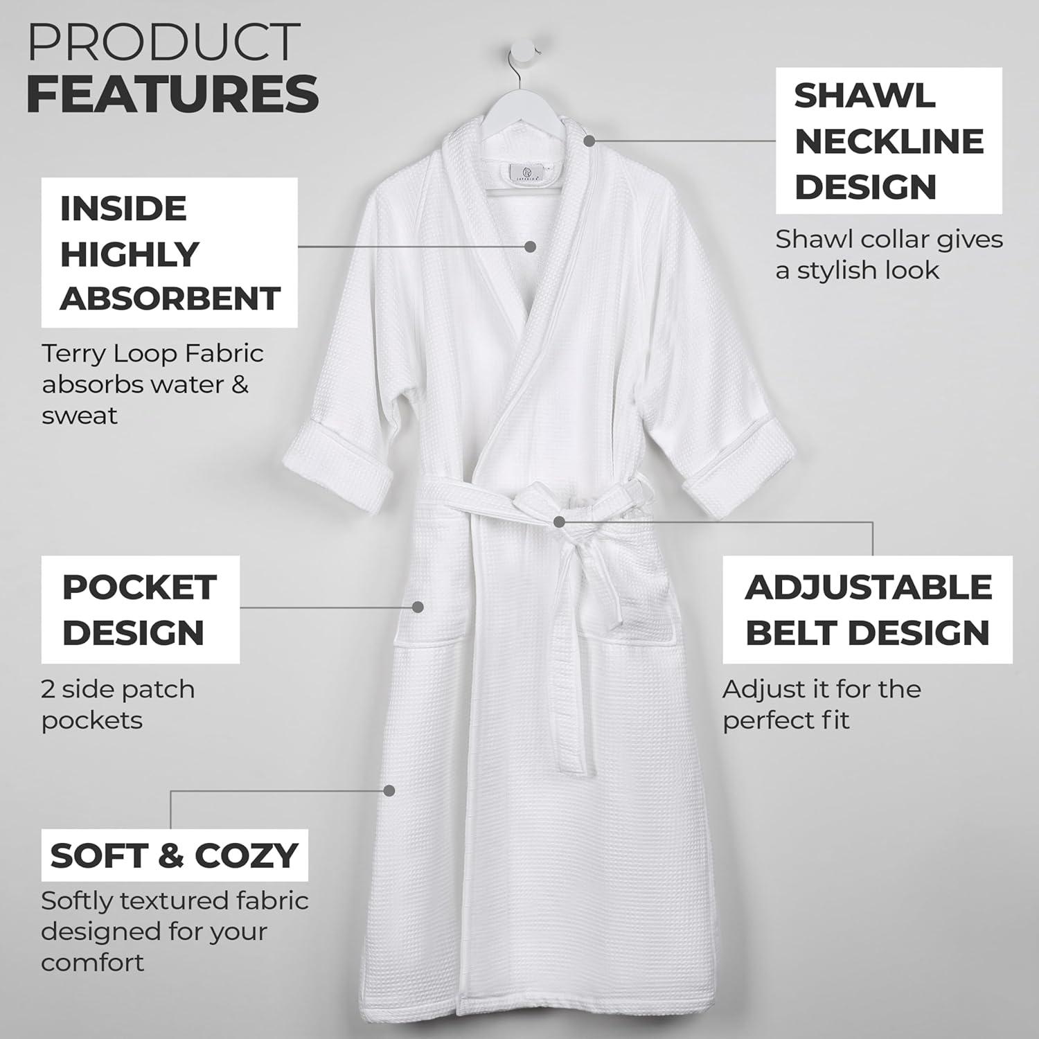Superior Waffle Cotton Unisex Soft Adult Bath Robe, Small, White
