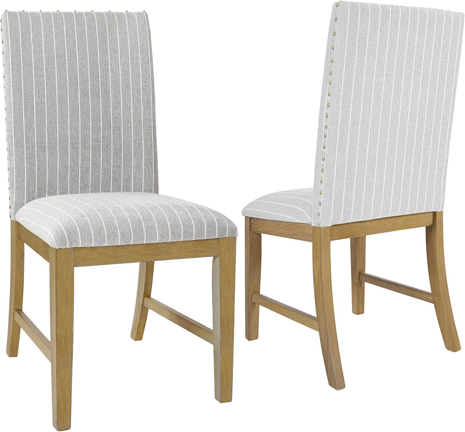 Light Grey Upholstered Linen Parsons Side Chair Set with Wood Frame