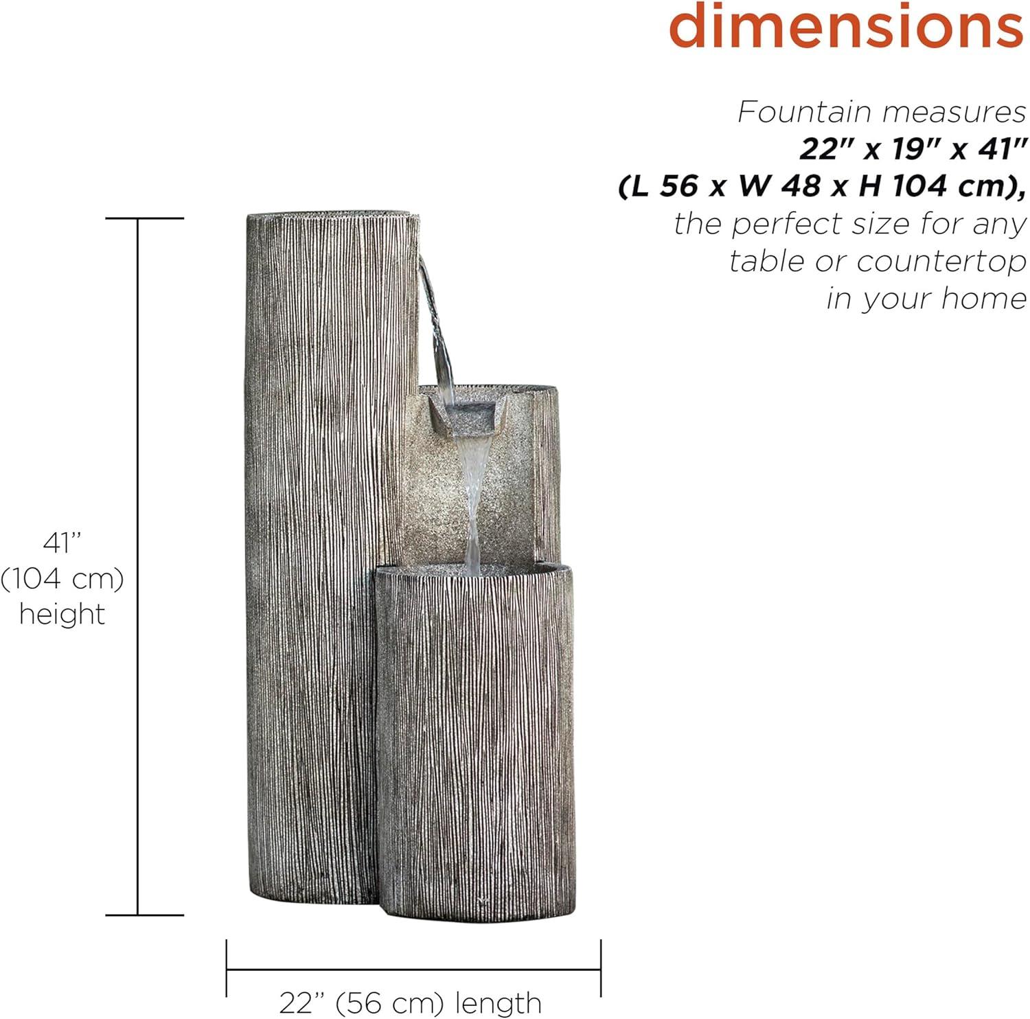 41" Resin Outdoor Tiering Column Zen Fountain with LED Lights Gray - Alpine Corporation