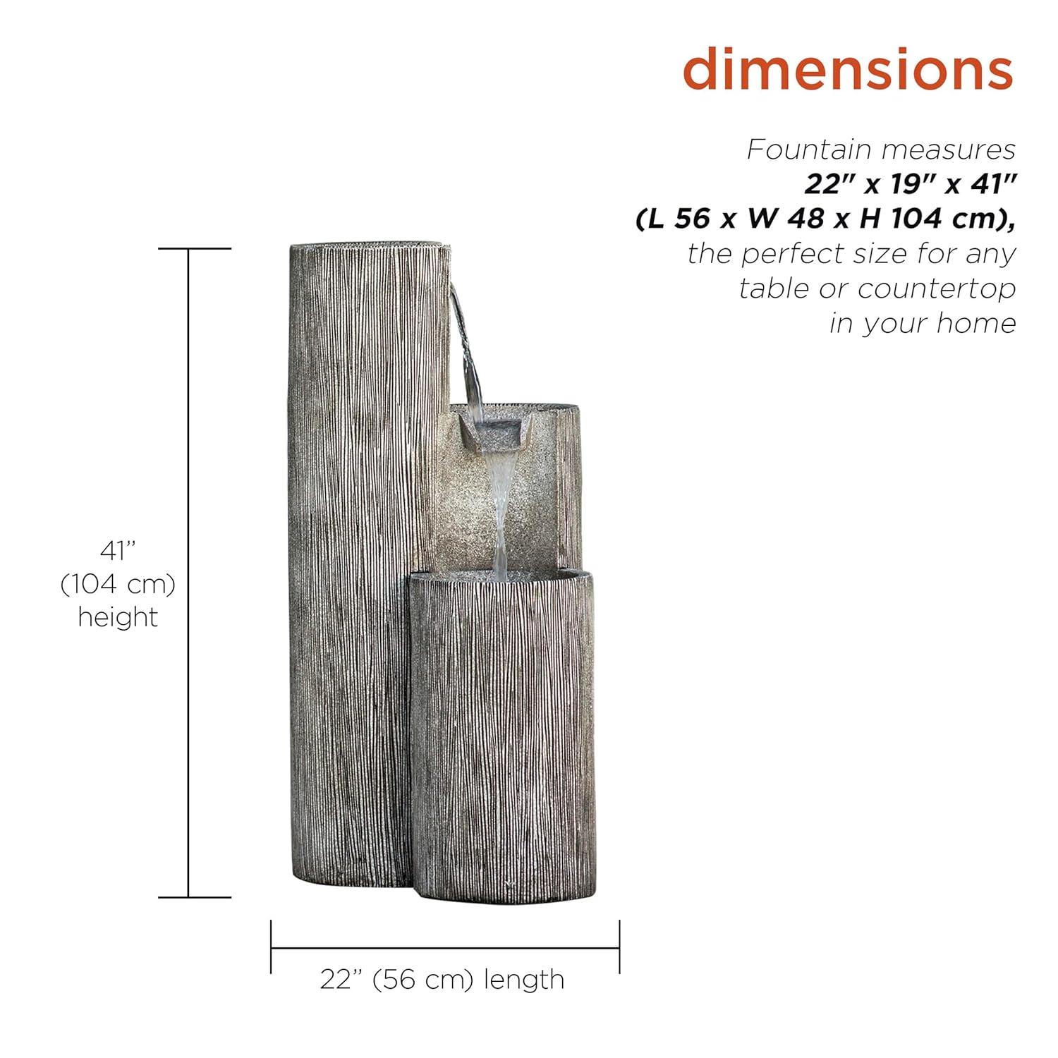 41" Resin Outdoor Tiering Column Zen Fountain with LED Lights Gray - Alpine Corporation