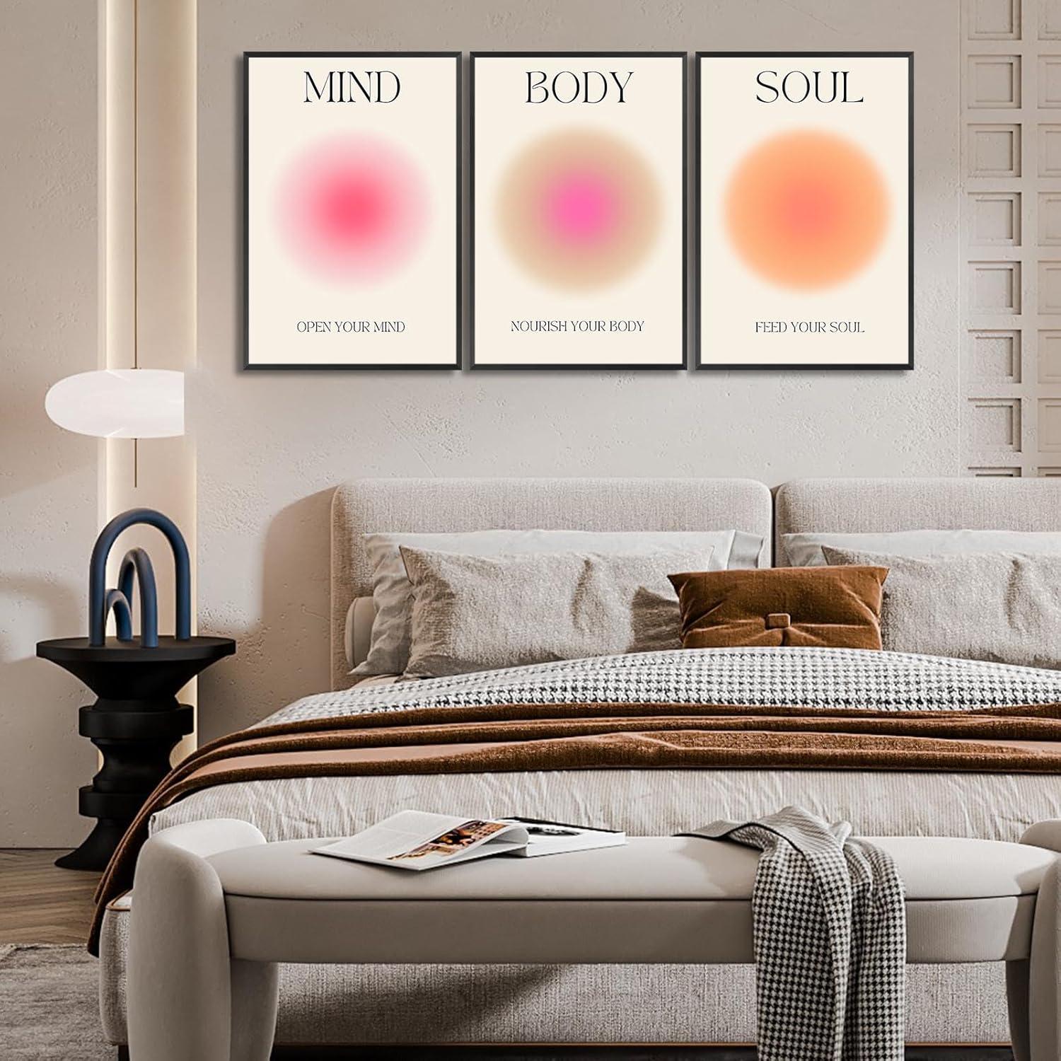 Asdg12s-Positive Aura Posters for Room Aesthetic 3 Piece Colorful Aura Grainy Gradient Canvas Wall Art Spiritual Soul Body Mind Quote Print Painting Danish Pastel Home Wall Decor for Bedroom