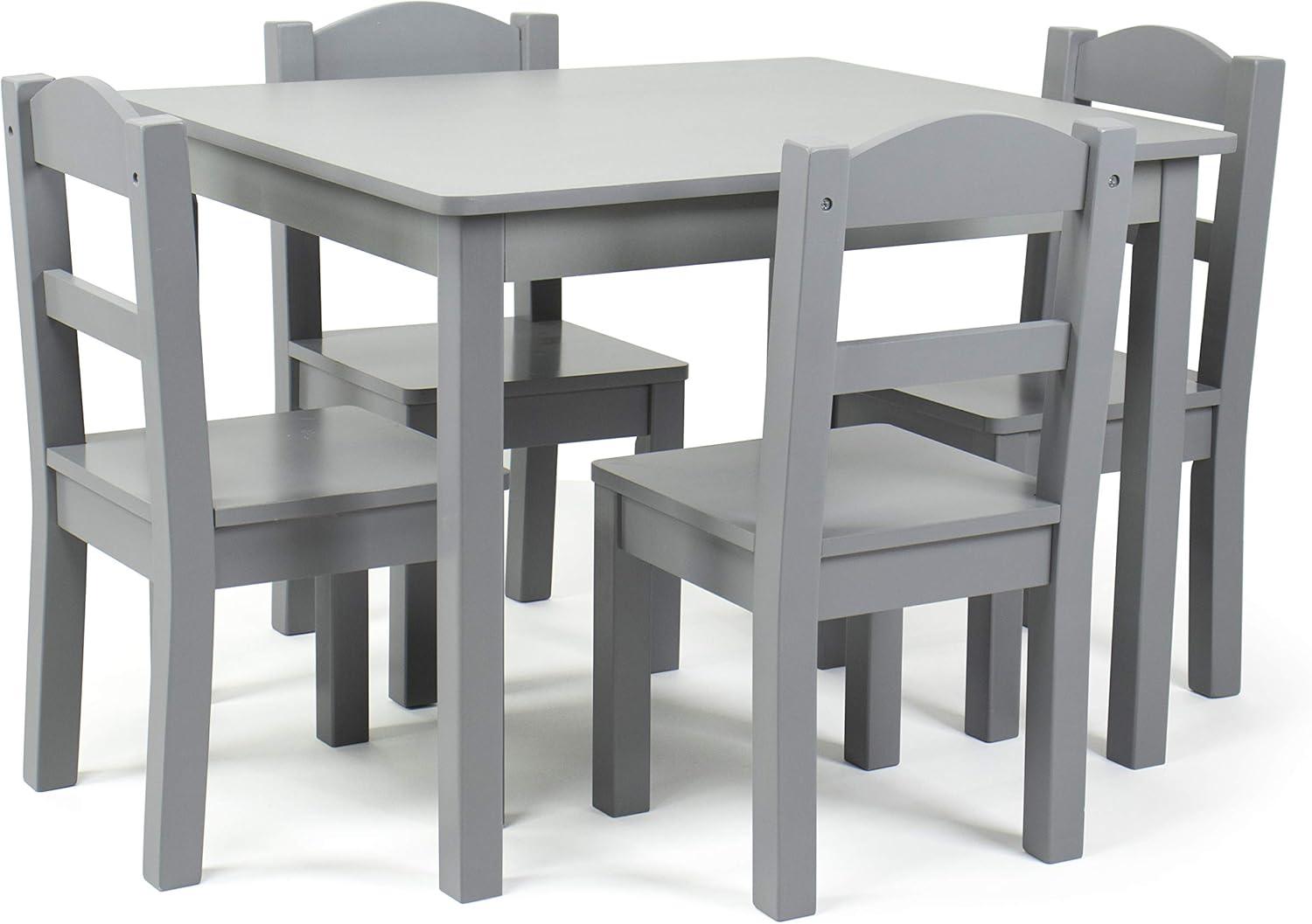 Humble Crew Camden Toddler Wood Table and 4 Chairs Set, Grey