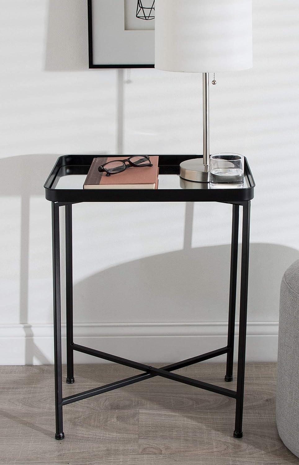 Celia 26'' Black Metal and Mirrored Glass Modern Side Table