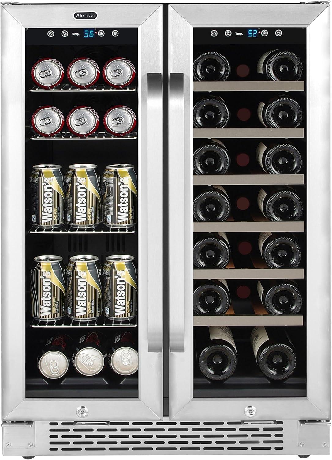 Stainless Steel Dual Zone 20-Bottle 60-Can Beverage Cooler