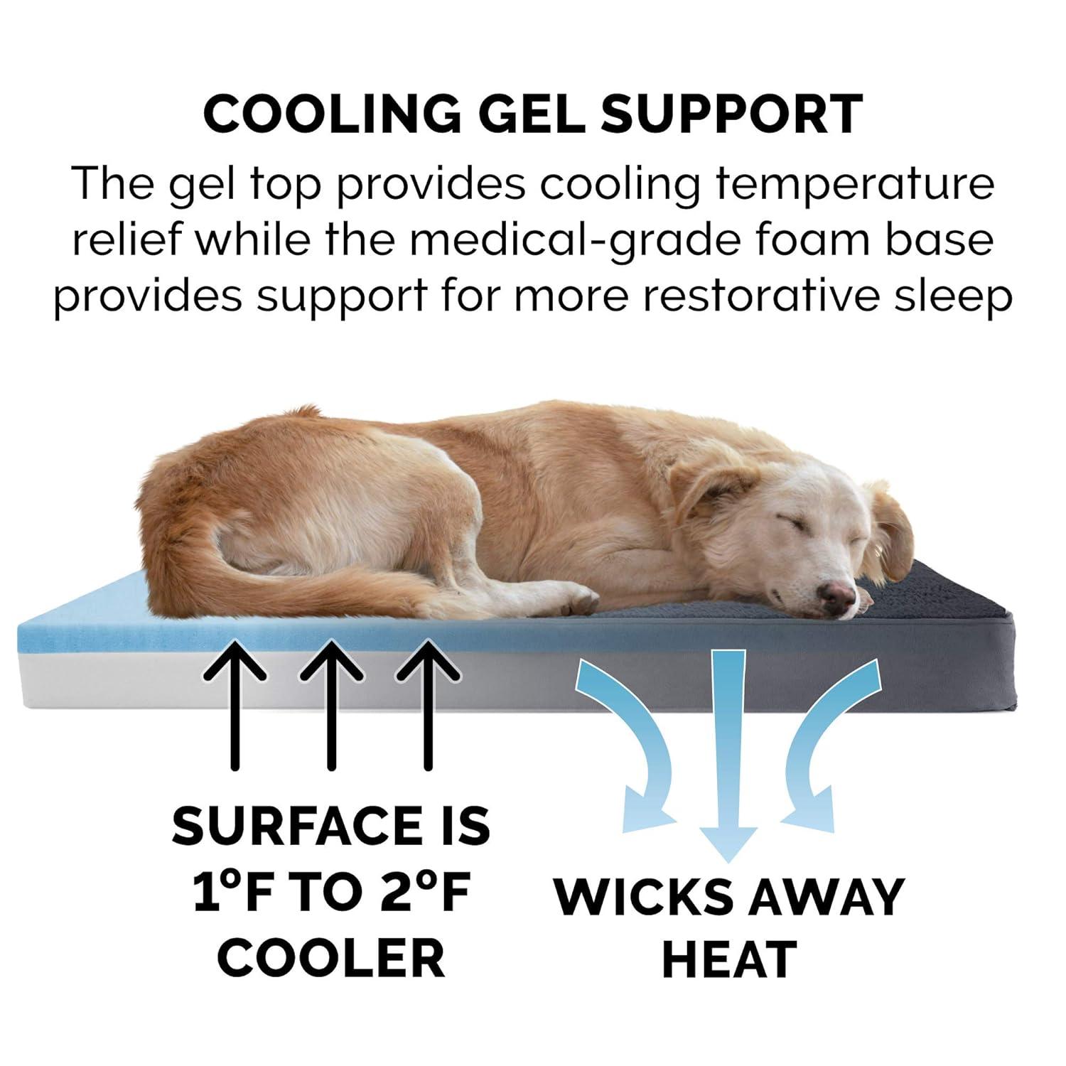 Furhaven Cooling Gel Dog Bed for Large/Medium Dogs w/ Removable Washable Cover, For Dogs Up to 55 lbs - Terry & Suede Mattress - Gray, Large