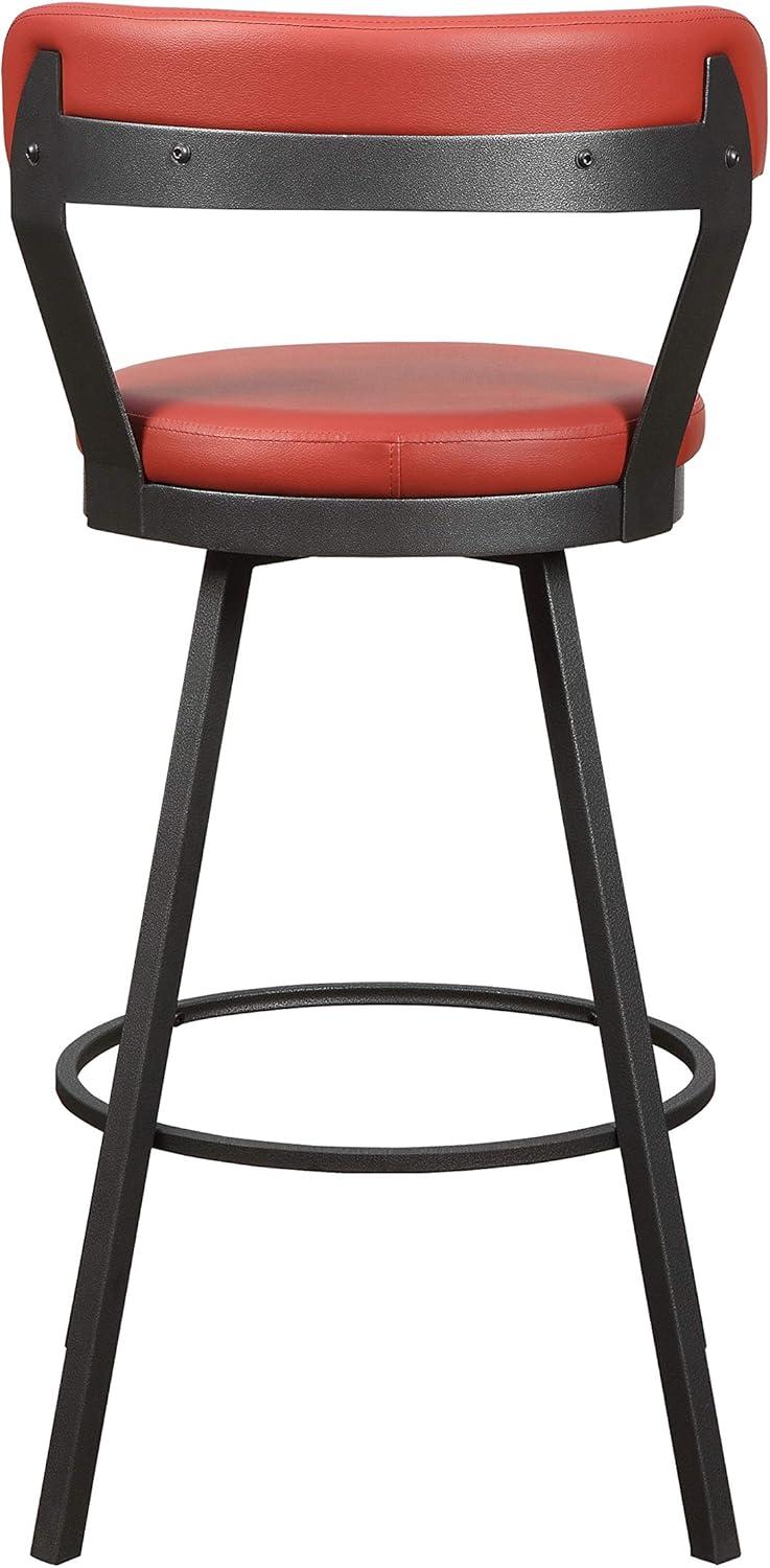 Swivel Bar Stools Set of 2, Leather Upholstered Bar Height Chairs with Metal Base, 360-degree Swivel Side Chairs for Dining Room Kitchen Pub, Red