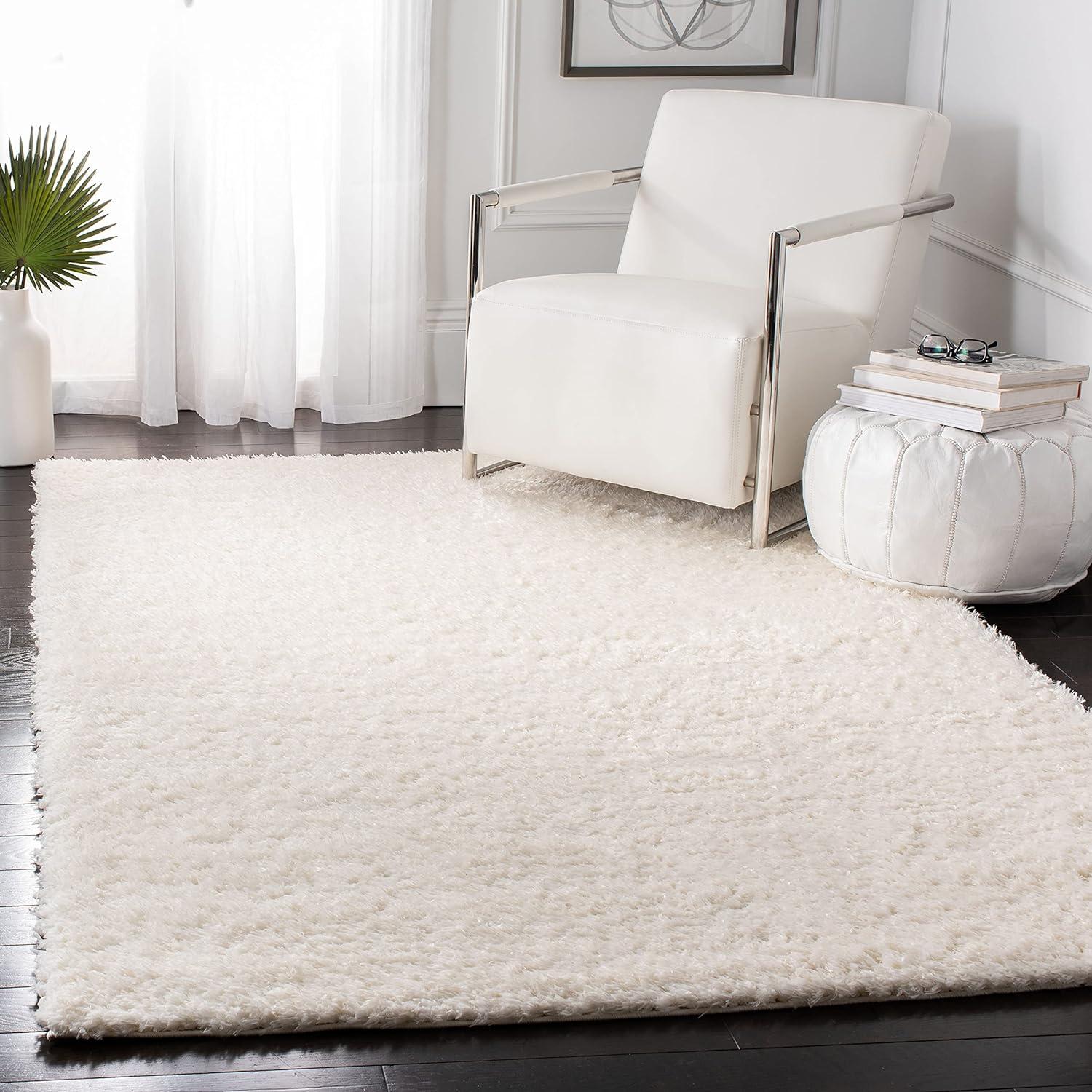 SAFAVIEH Madrid Miah Solid Polyester Shag Area Rug, Ivory, 4' x 6'