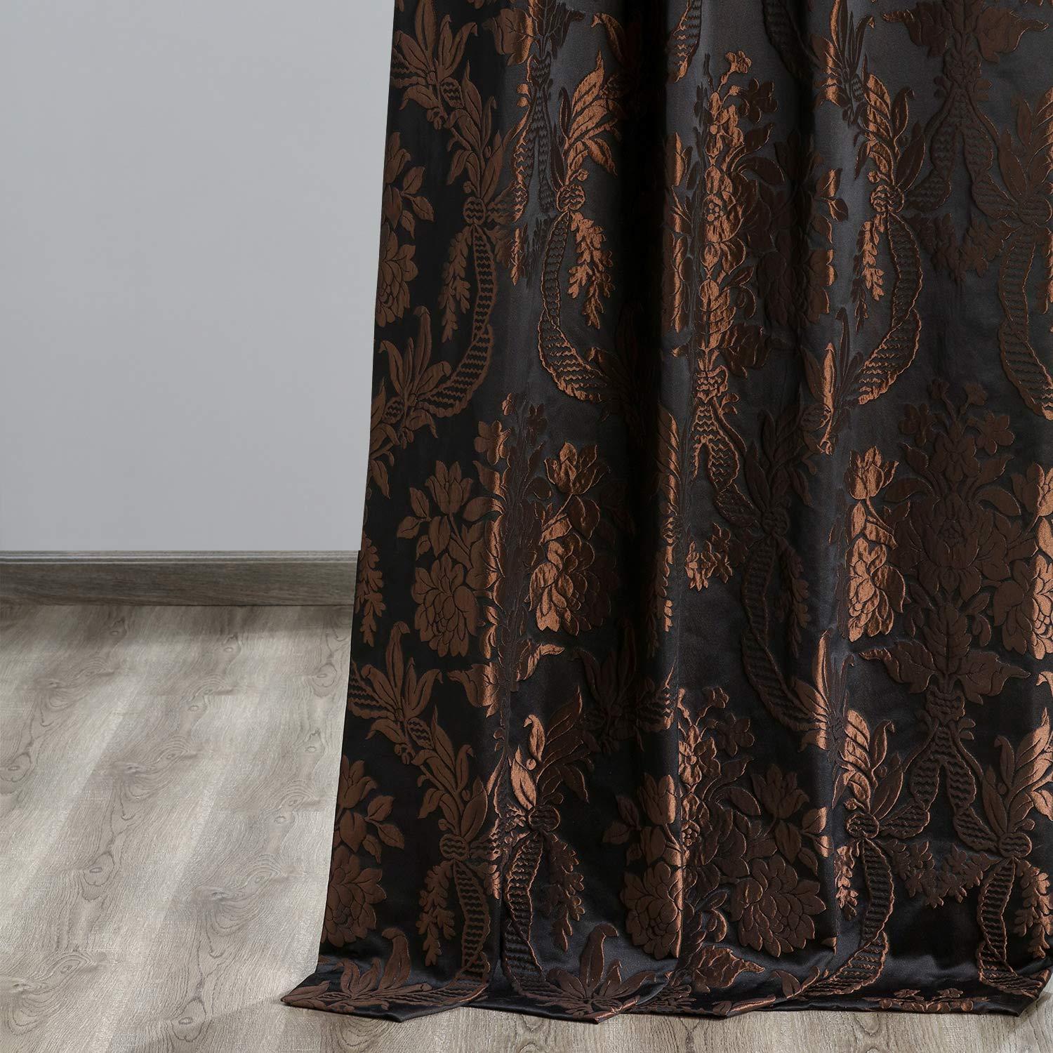 Black and Copper Faux Silk Room-Darkening Curtain Panel, 120" x 50"