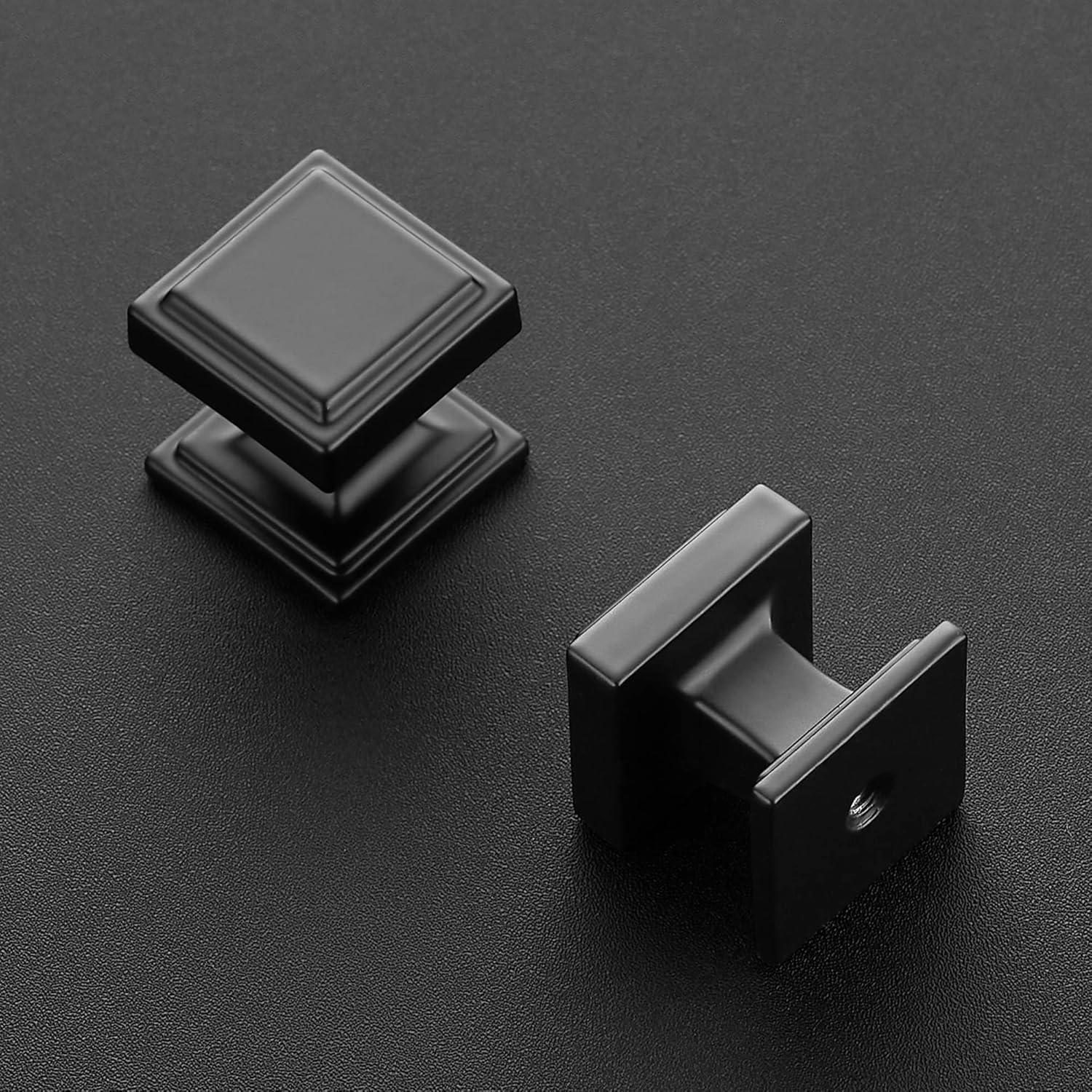 5 Pack Matte Black Square Kitchen Cabinet Knobs,Zinc Solid Drawer Pulls,Farmouse Cabinet Handles for Cupboard, Dresser, Closet and Bathroom, Modern Cabinet Hardware for Cabinets Black 5 Black 5