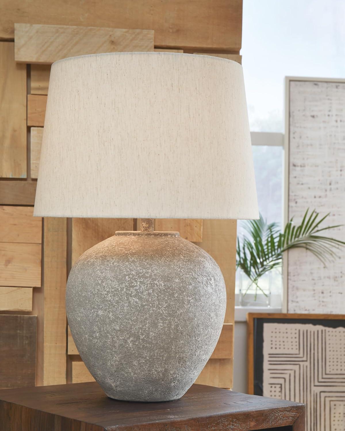 Distressed Gray Paper Composite Table Lamp with Drum Shade