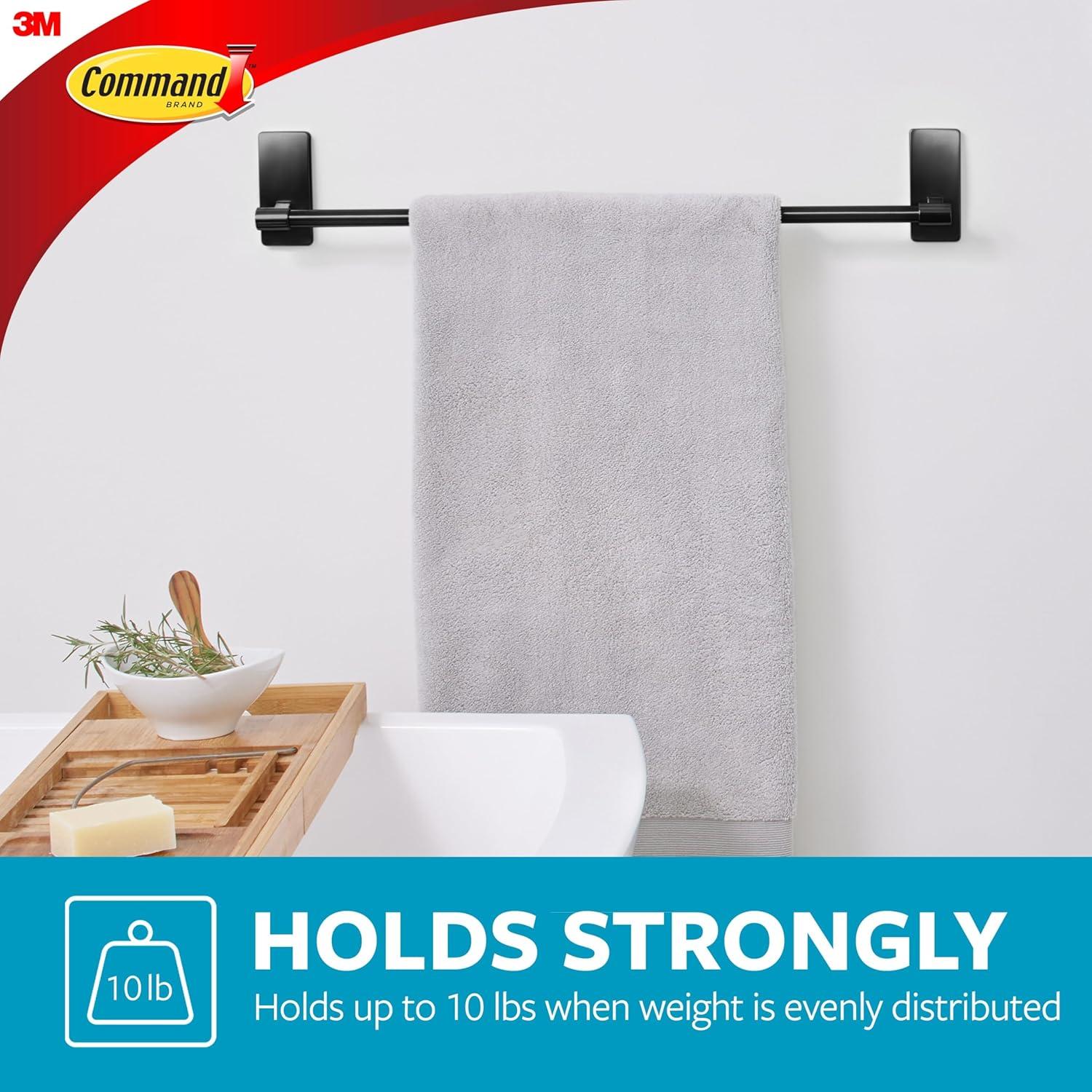 Command Bath Matte Black Towel Bar, Holds 10 lbs, 2 Large Strips