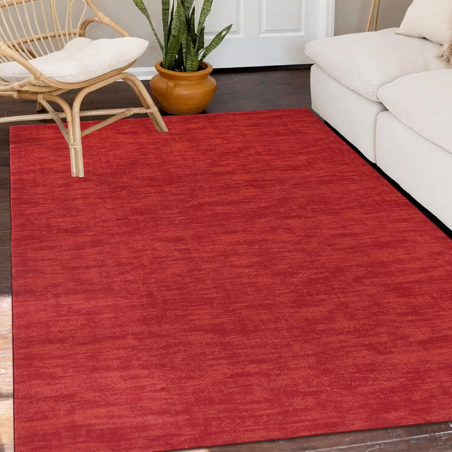 WhizMax 9' x 12' Large Machine Washable Area Rug Modern Solid Rug Non-Slip Low-Pile Contemporary Indoor Area Rug for Home Office Bedroom, Red