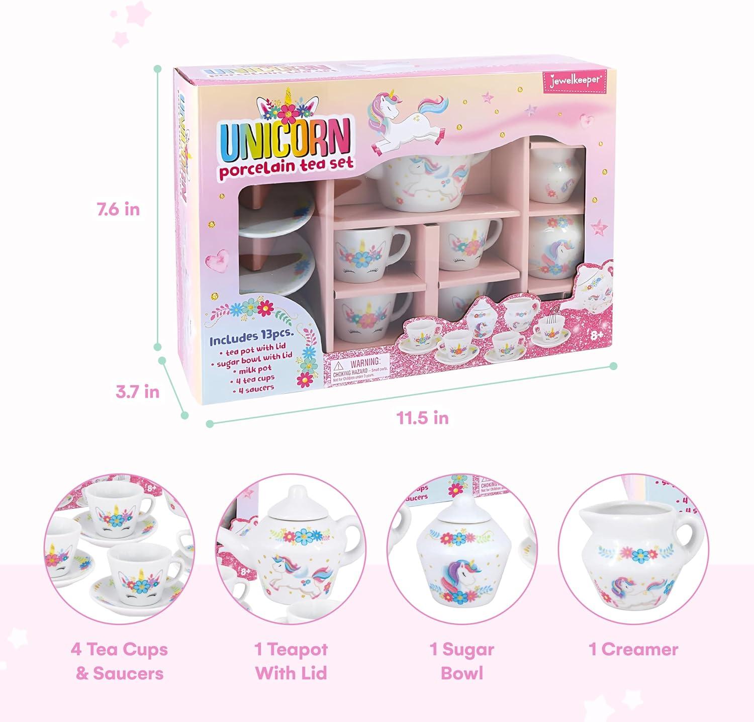 Jewelkeeper Porcelain Tea Party Set for Little Girls - Pink - 13 Pieces