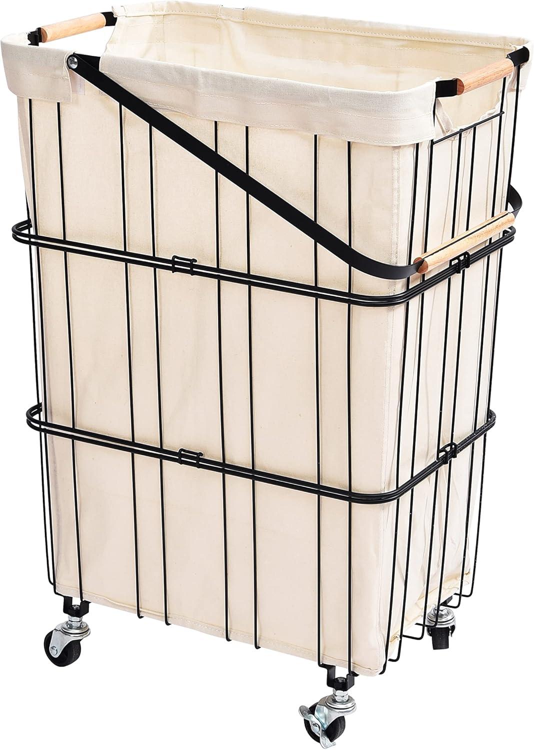 Oceanstar Mobile Rolling Storage Laundry Basket Cart with Handle