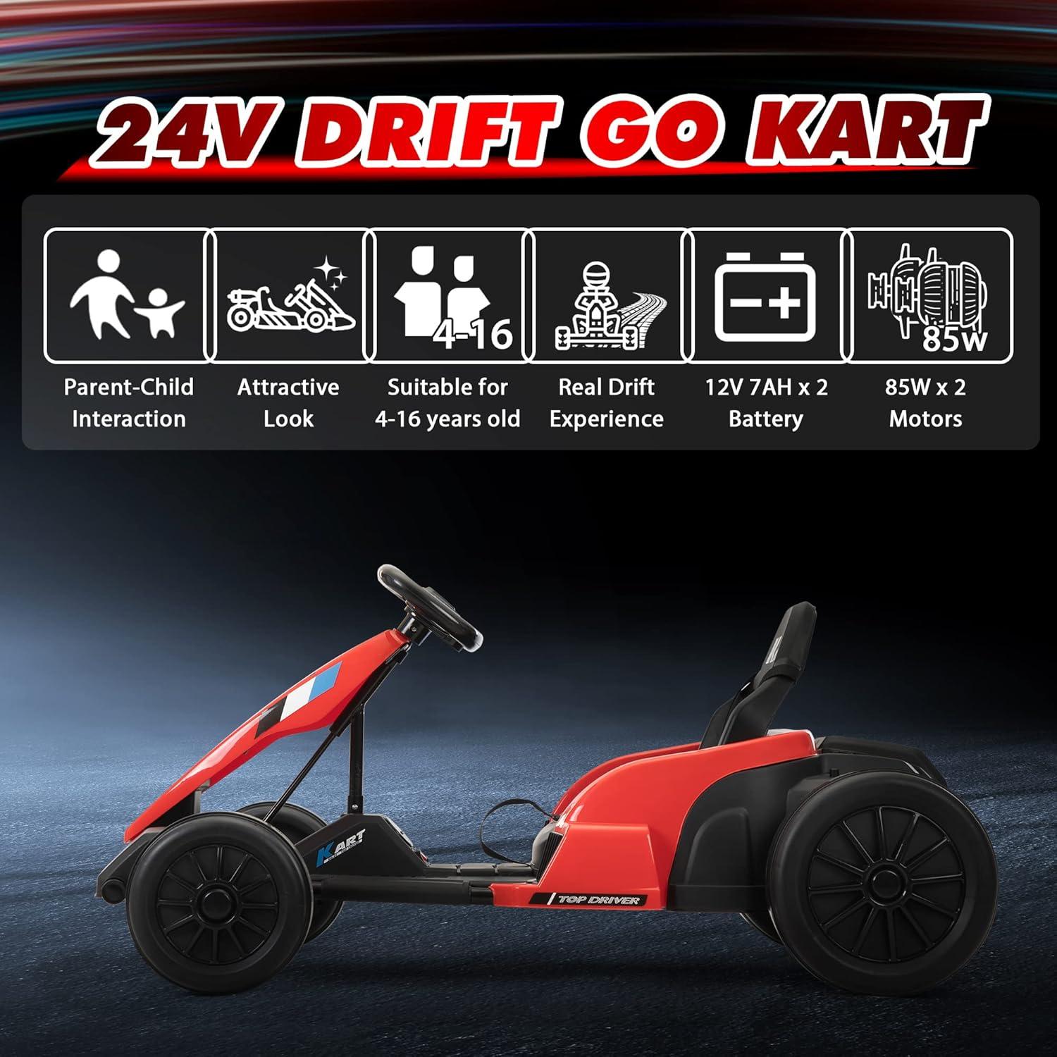 24V Red Electric Drifting Go-Kart with Safety Gear