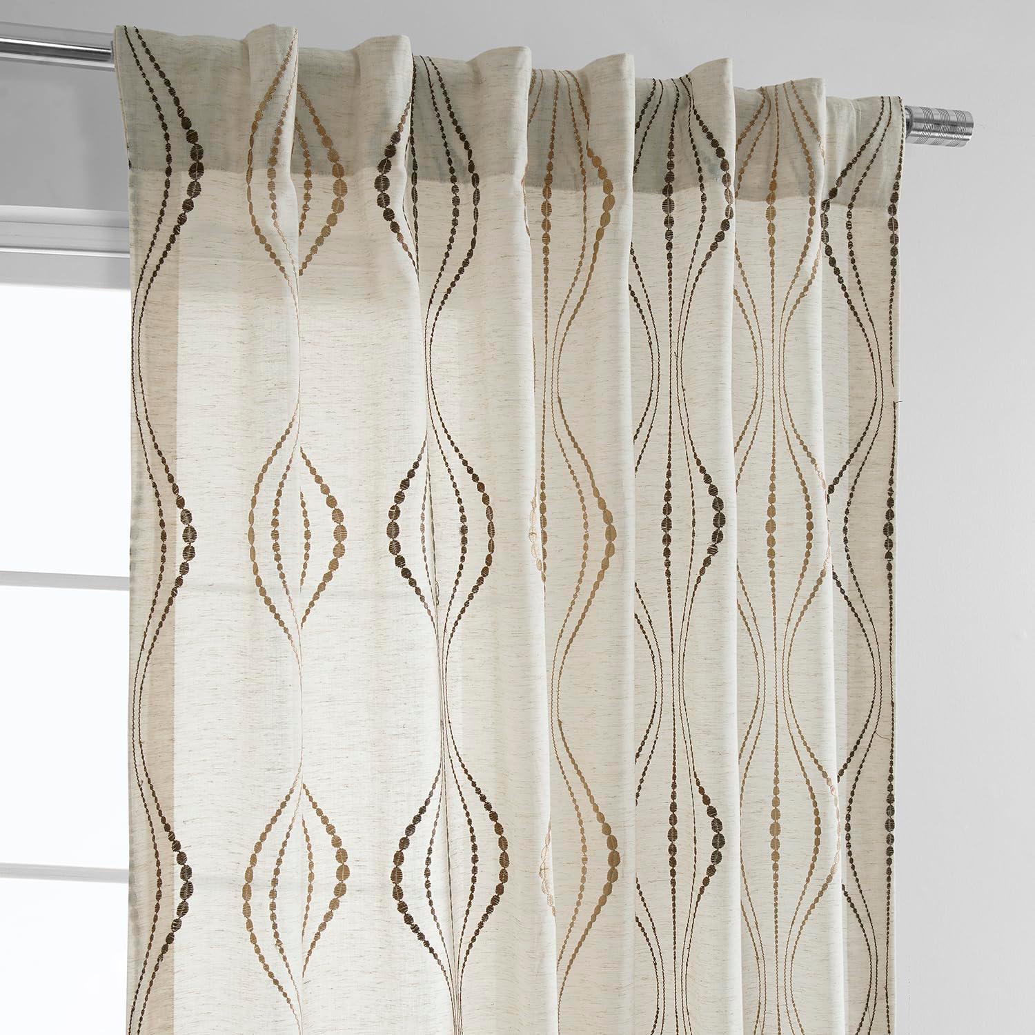 Suez Bronze Embroidered Faux Linen Sheer Curtain (1 Panel), Suez Bronze, 50W X 96L