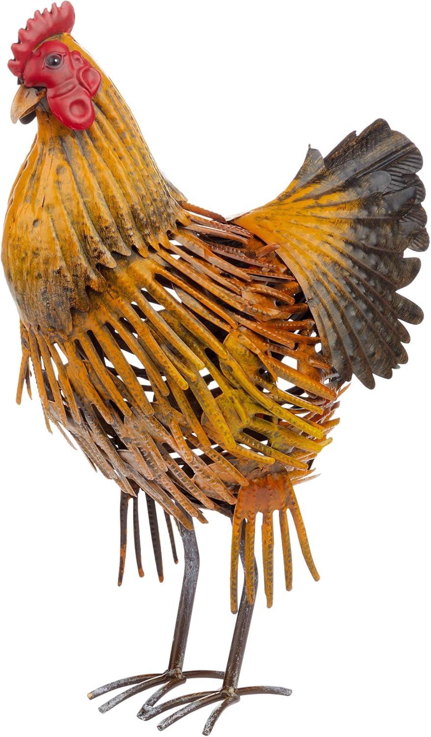 Golden Brown 16" Metal Hen Lawn Decoration