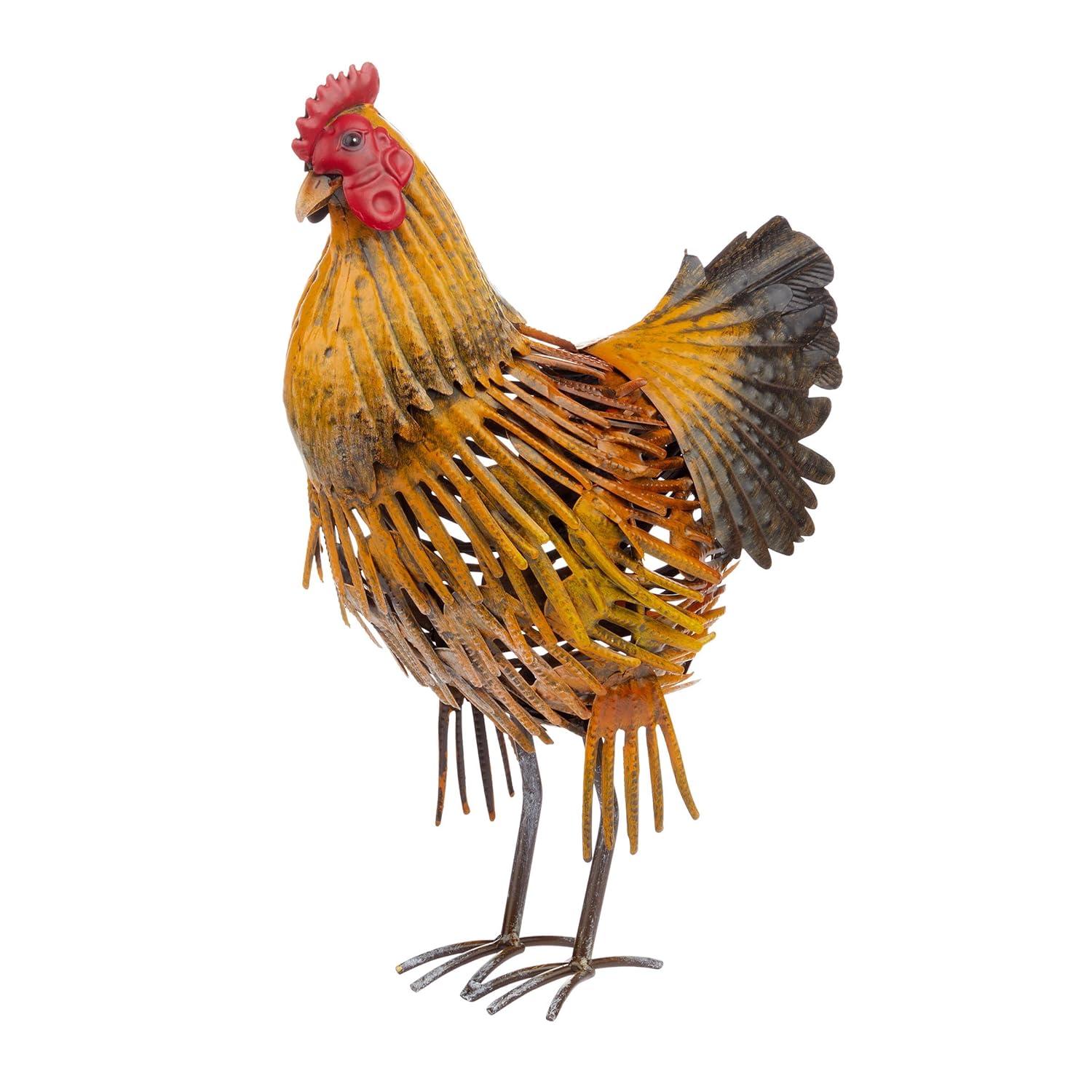 16" Indoor/Outdoor Metal Hen Decorative Garden Statue Golden Brown - Alpine Corporation: Iron Crafted Yard Art