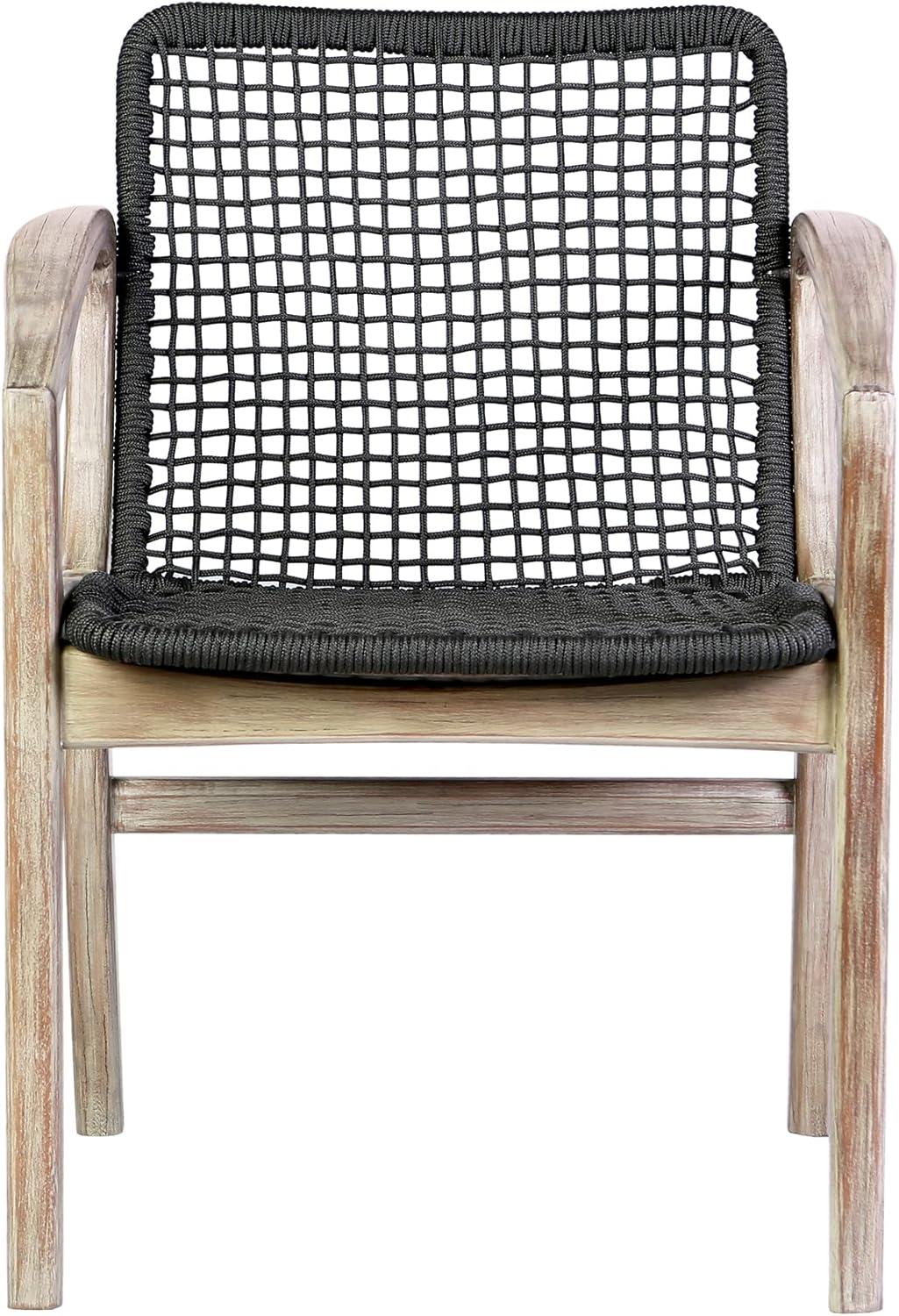 Brighton Outdoor Patio Dining Chair in Light Eucalyptus Wood and Charcoal Rope