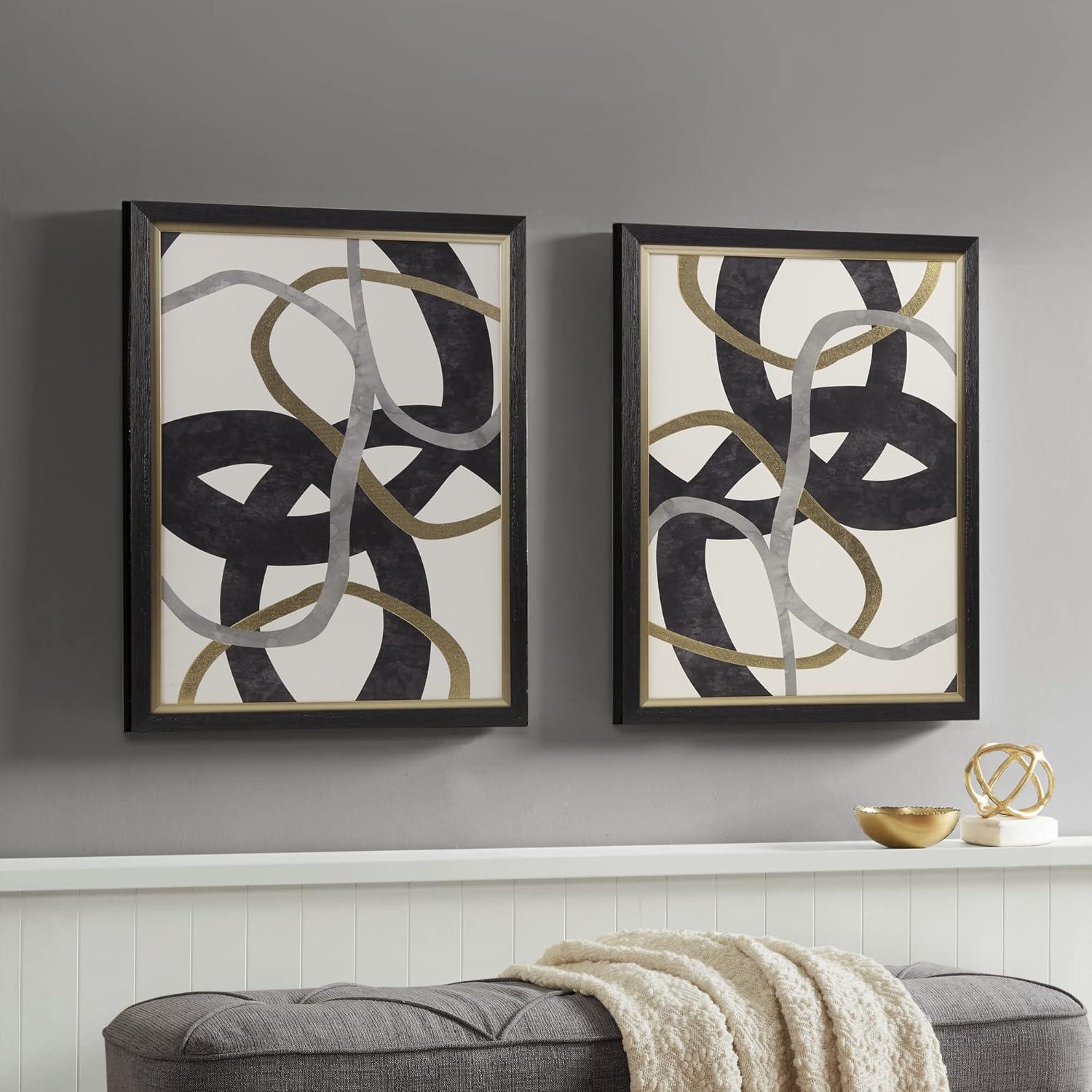 2pc Moving Midas Gold Foil Abstract Framed Canvas Wall Art Set Black - Madison Park: Modern Decor, Vertical Orientation