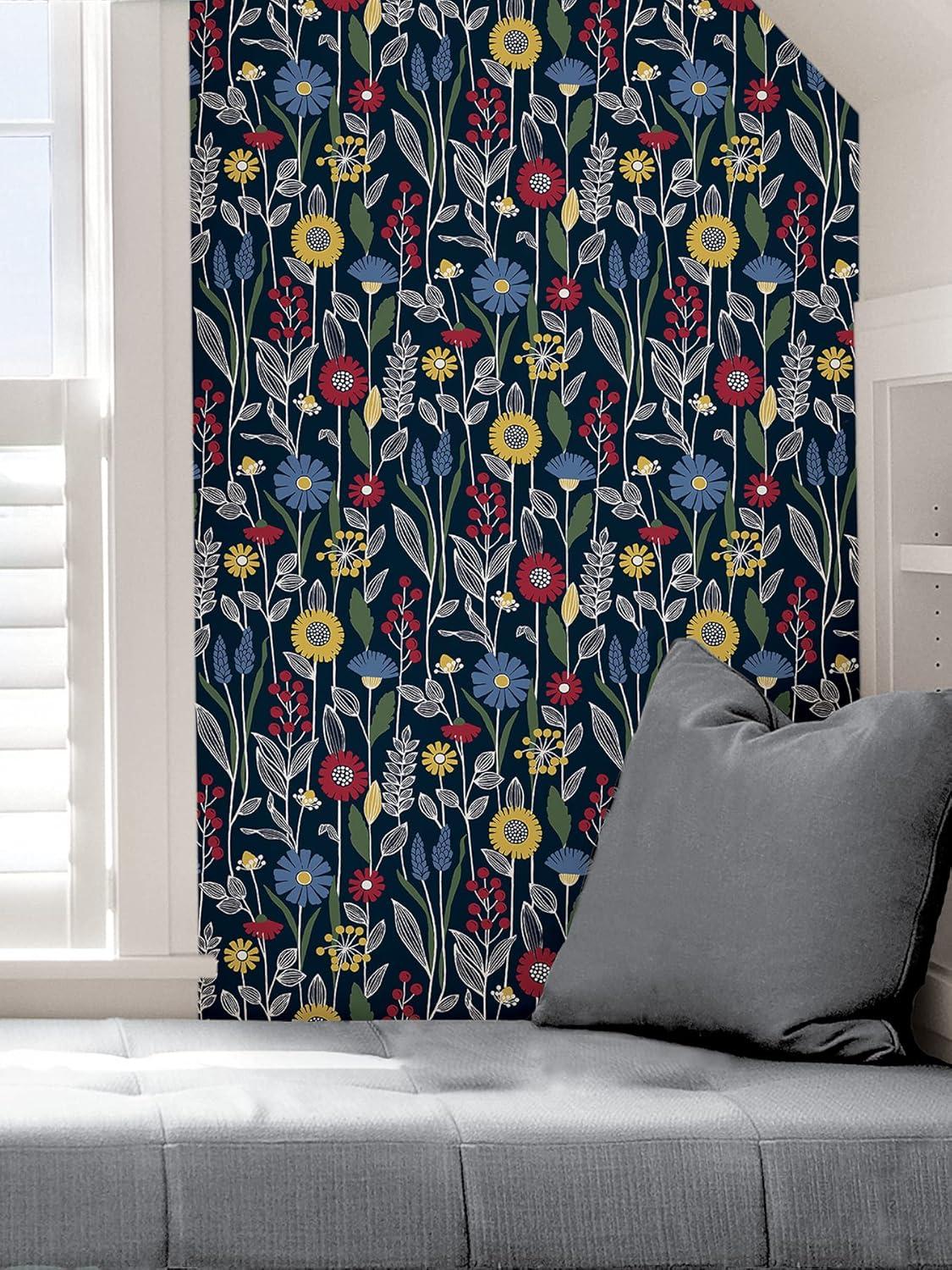 NuWallpaper Navy Jane Peel and Stick Wallpaper: Removable Floral Botanical PVC, Self-Adhesive, 30.75 Sq Ft Coverage