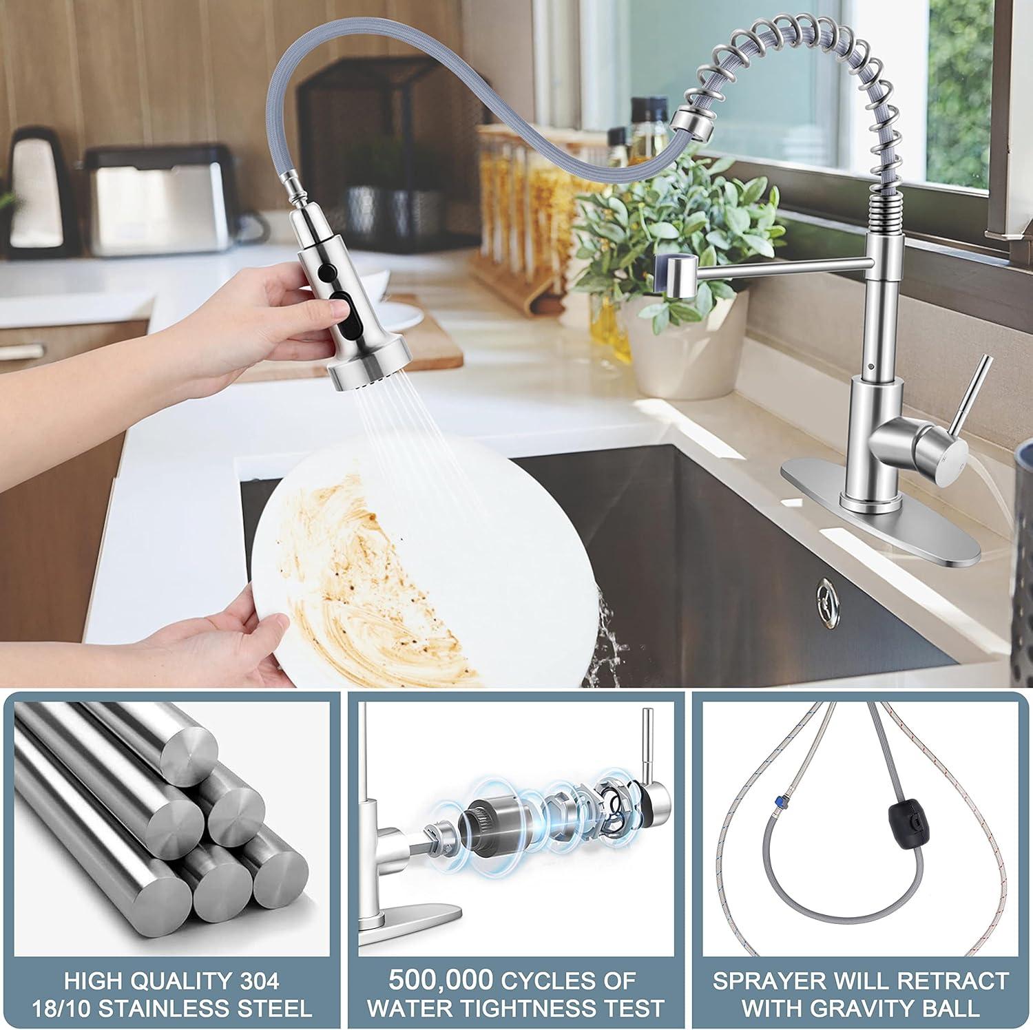 Single-Handle Pull-Down Sprayer High Arc Kitchen Faucet With Deck Plate