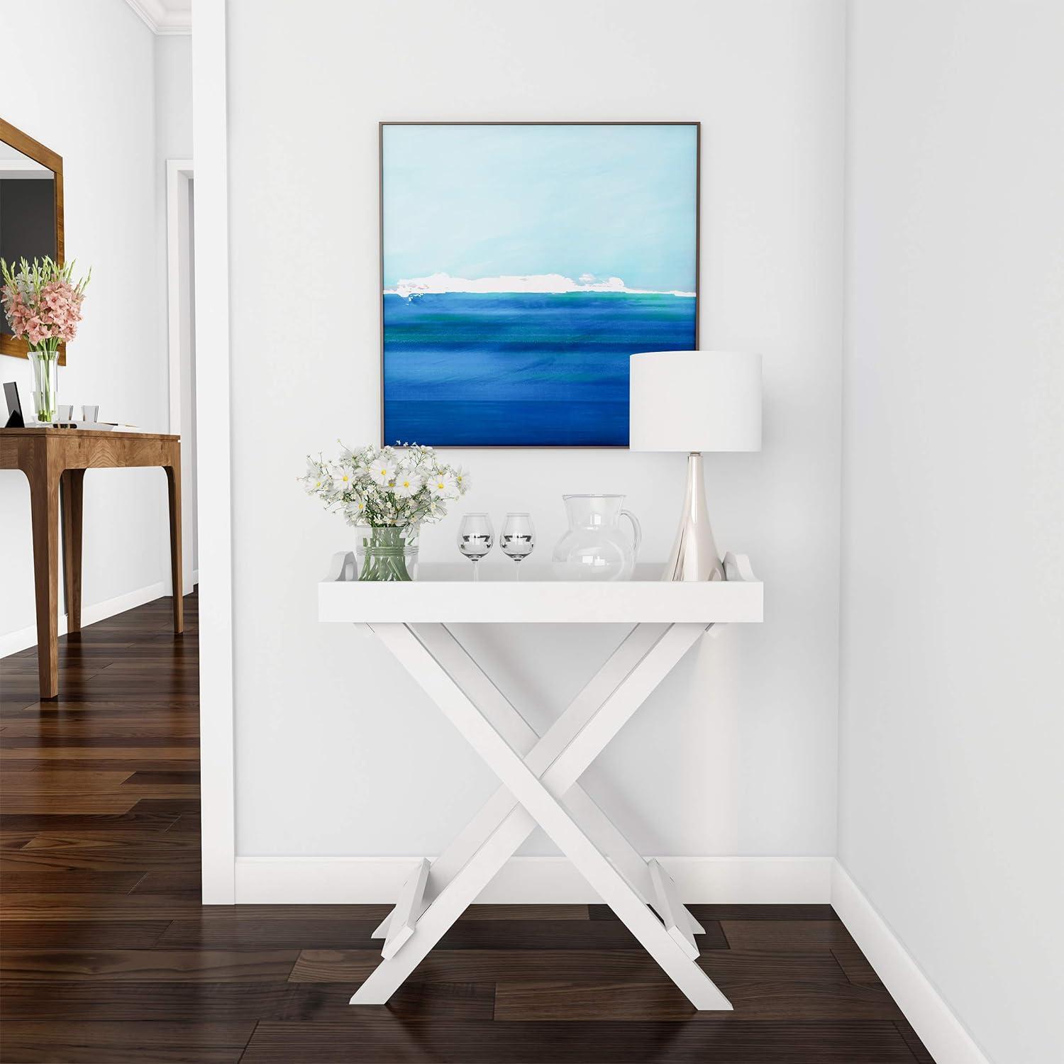 Elegant White Folding End Table with Removable Tray