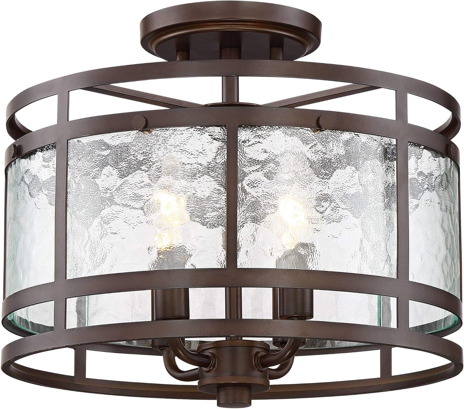 Franklin Iron Works Elwood Modern Ceiling Light Semi Flush Mount Fixture 13 1/4" Wide Oil Rubbed Bronze 4-Light Water Glass Drum Shade for Bedroom