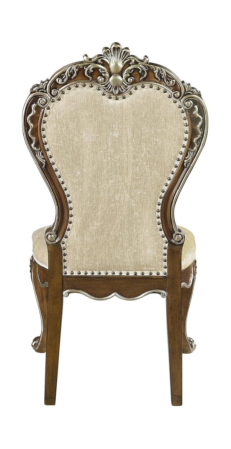 25" Latisha Dining Chair Antique Brown - Acme Furniture: Silver Detailing, Gray Chenille, Nailhead Trim