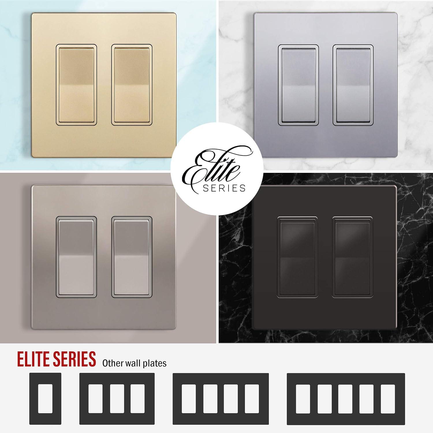 ENERLITES Elite Series Screwless Decorator Wall Plate Child Safe Outlet Cover, Gloss Finish, Size 2-Gang 4.68" H x 4.73" L, Unbreakable Polycarbonate Thermoplastic, SI8832-GD, Gold